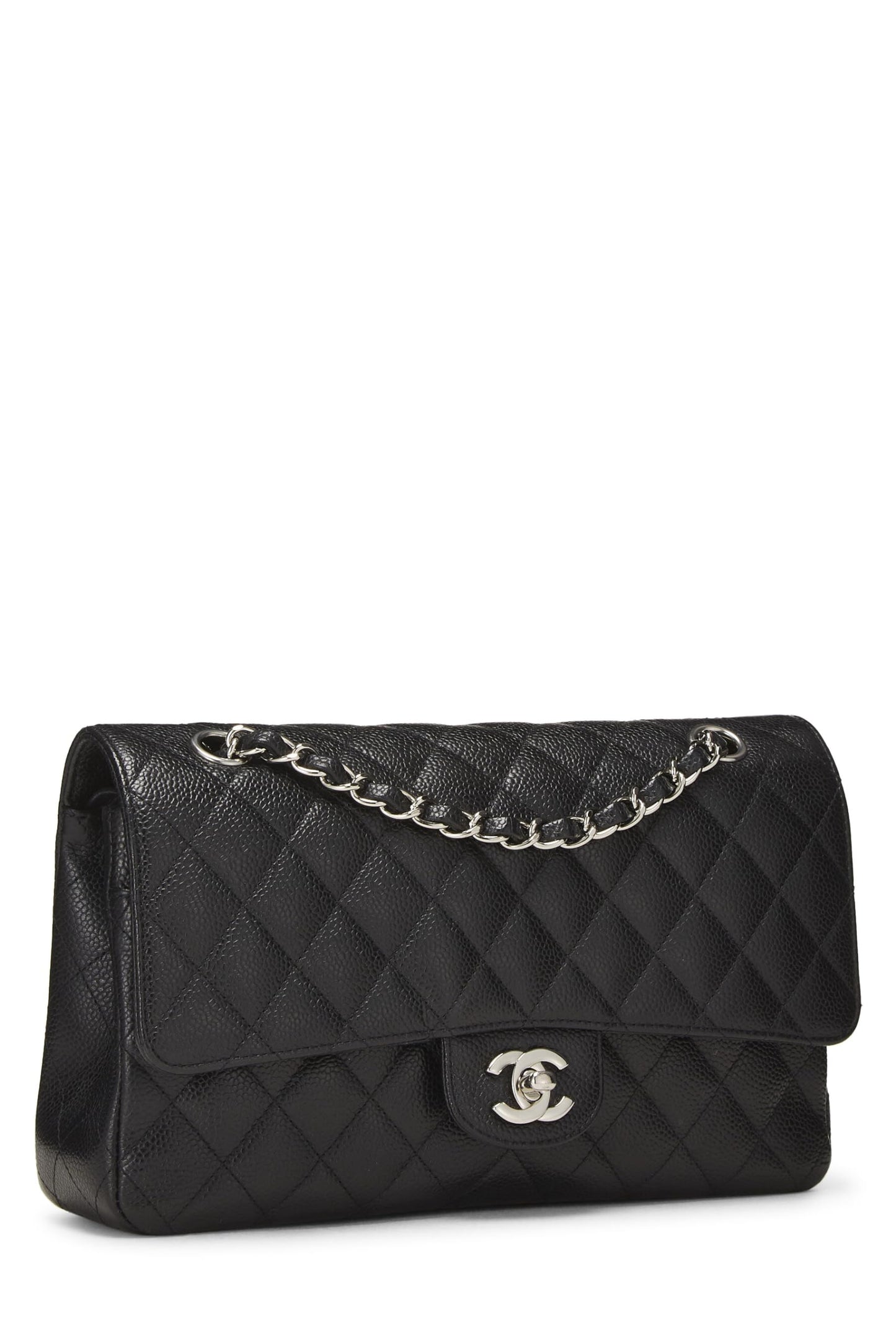 Chanel, Black Quilted Caviar Classic Double Flap Medium, Black