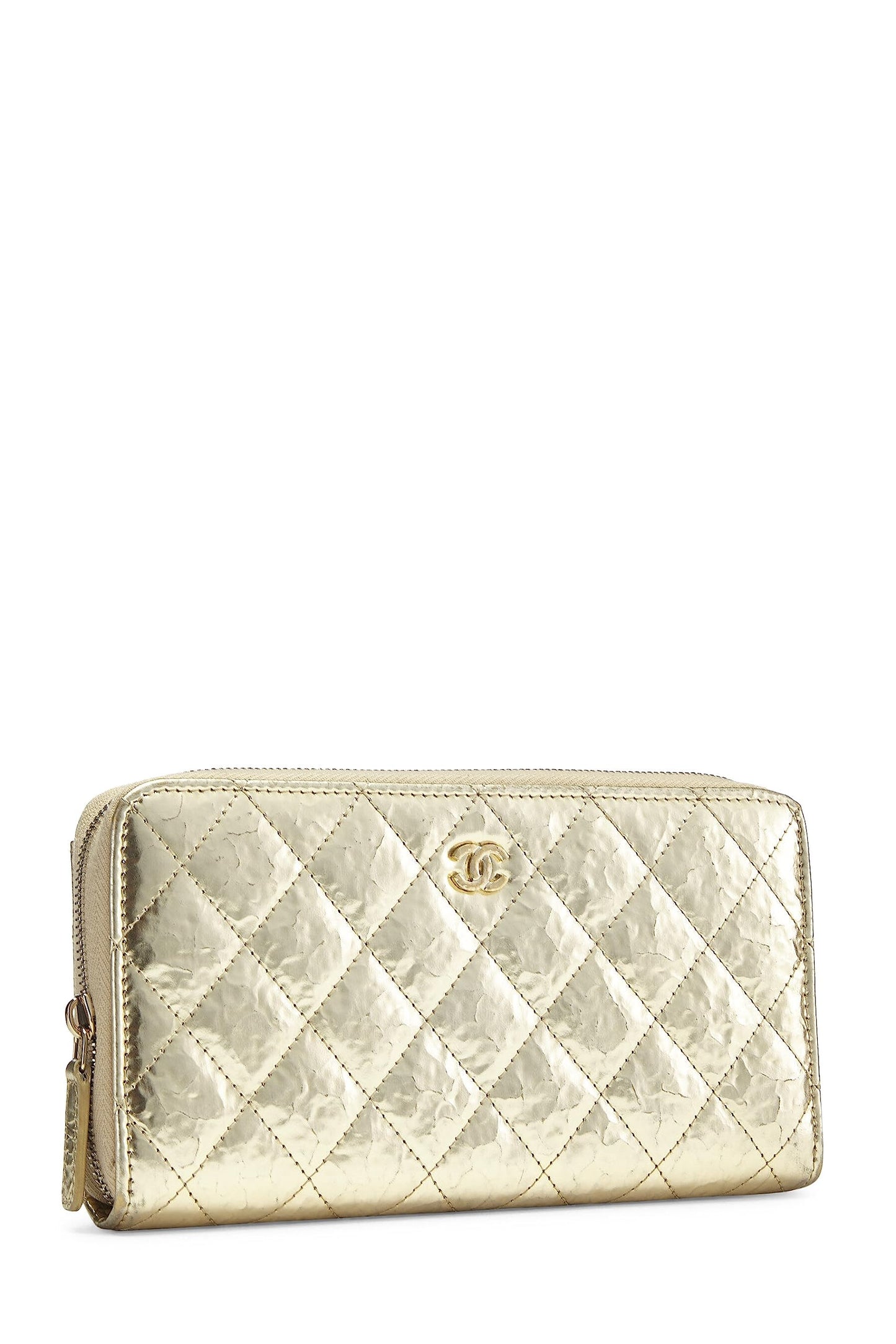 Chanel, Gold Calfskin Zip Around Wallet, Gold