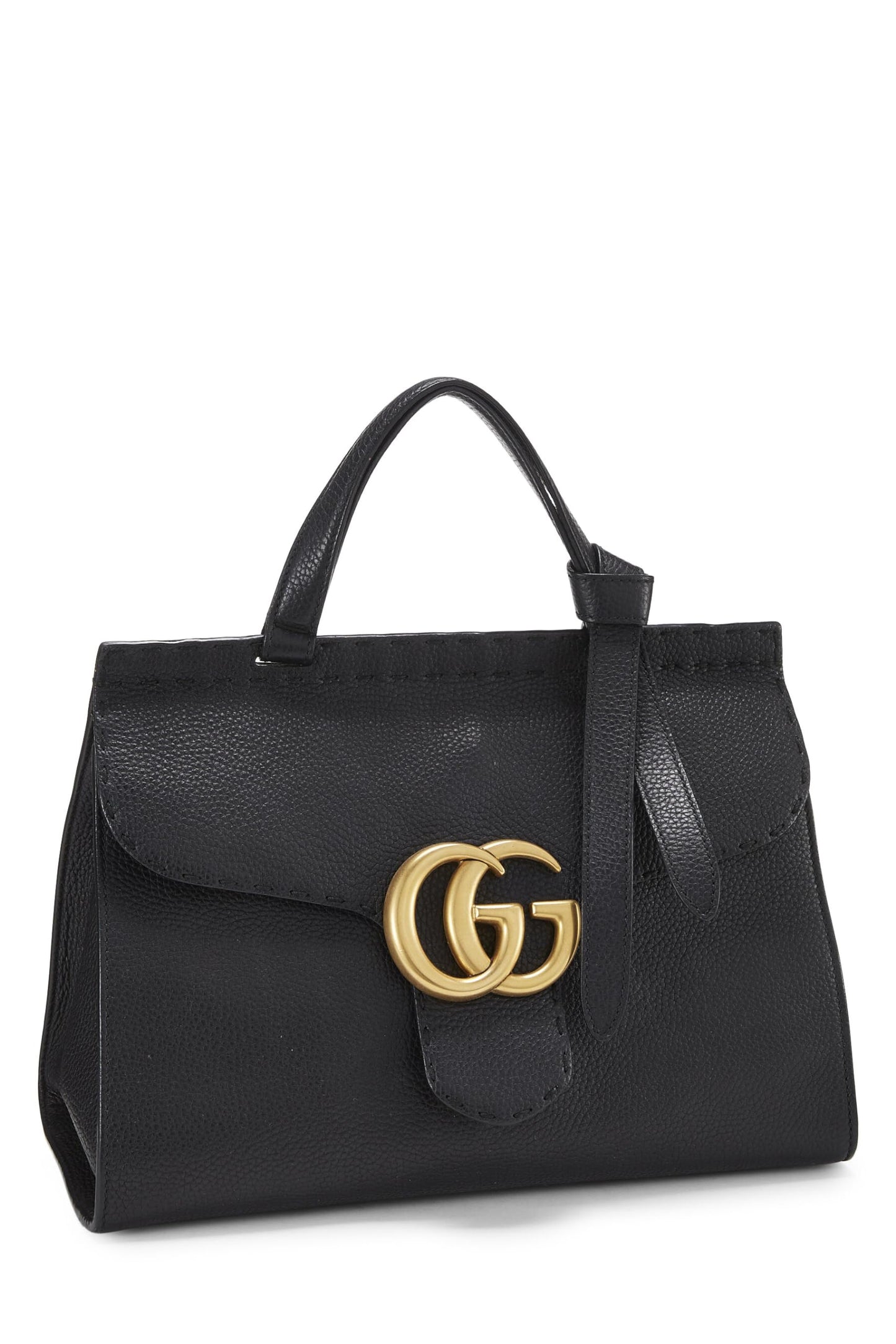 Gucci, Black Leather GG Marmont Top Handle Bag Small, Black