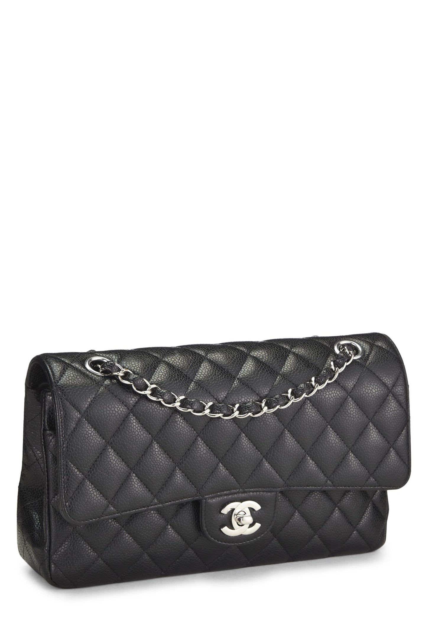 Chanel, Black Quilted Caviar Classic Double Flap Medium, Black