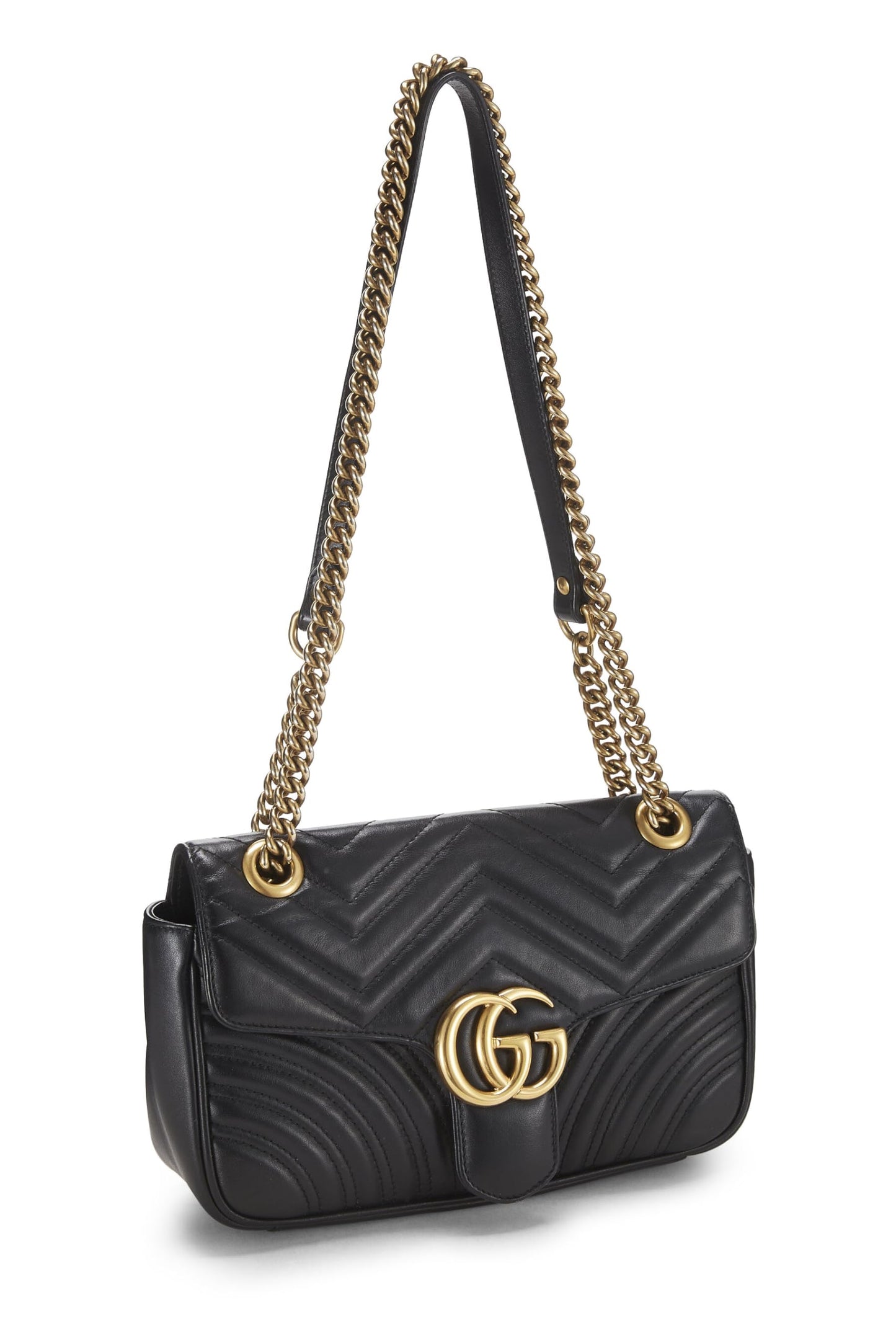 Gucci, Black Leather GG Marmont Shoulder Bag Small, Black