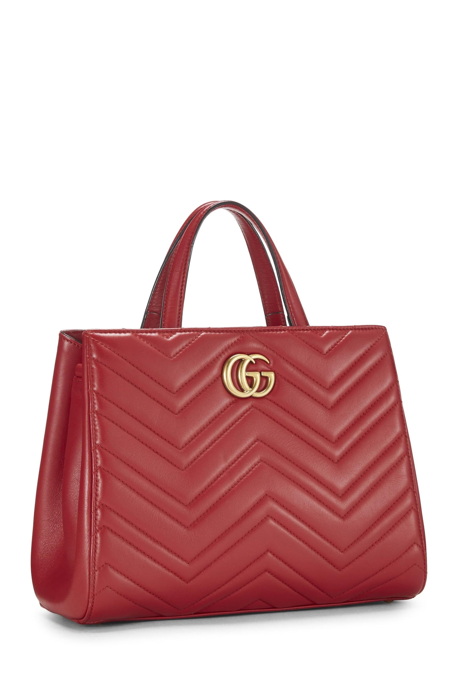 Gucci, Red Leather GG Marmont Top Handle Bag Small, Red