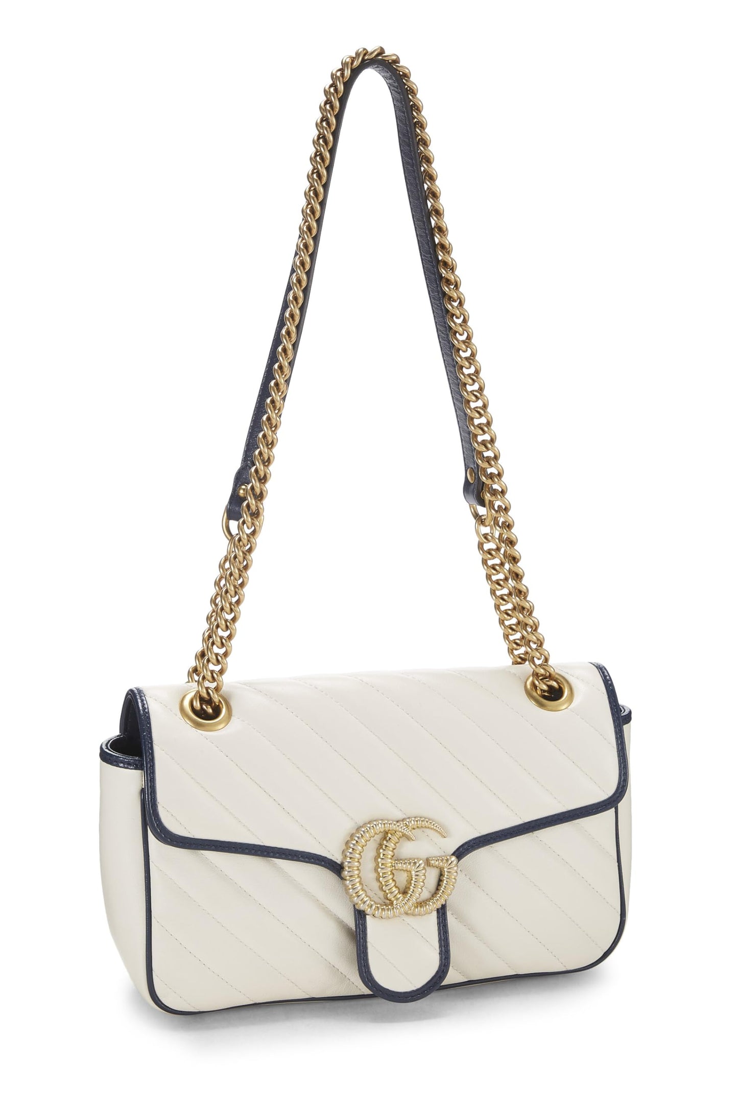 Gucci, White Leather Torchon GG Marmont Shoulder Bag Small, White