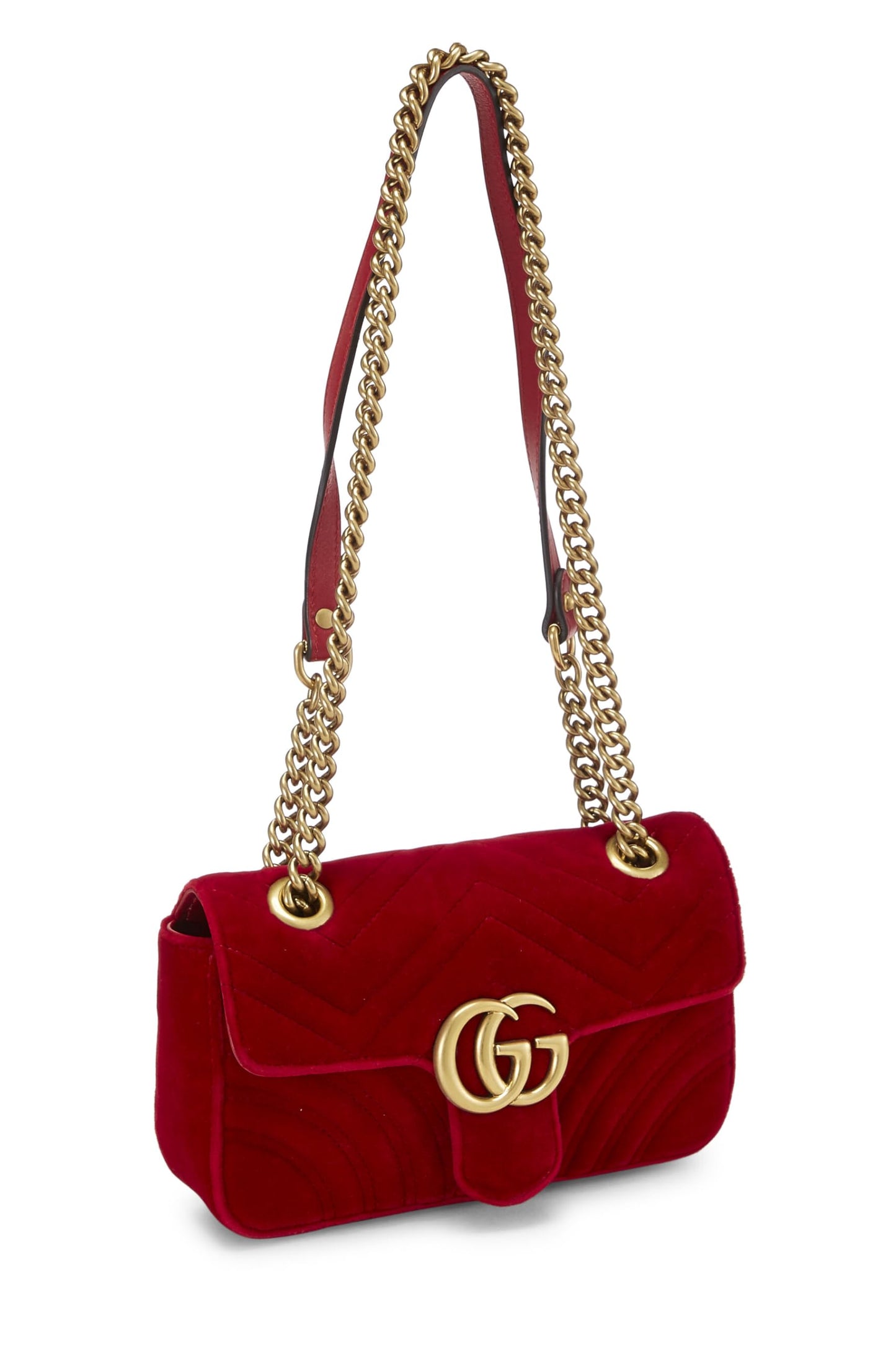 Gucci, Red Velvet GG Marmont Shoulder Bag Mini, Red