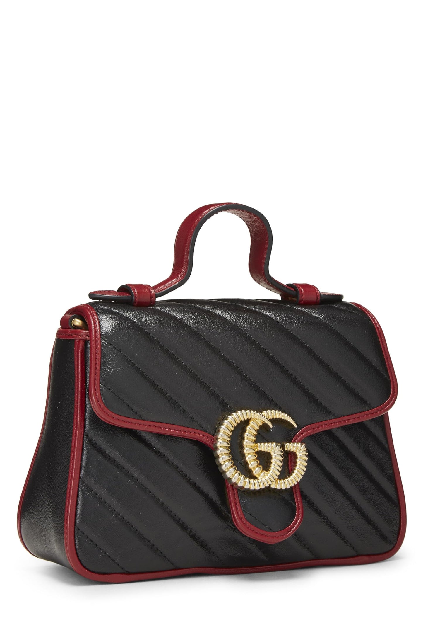 Gucci, Black Leather Torchon GG Marmont Top Handle Bag Mini, Black
