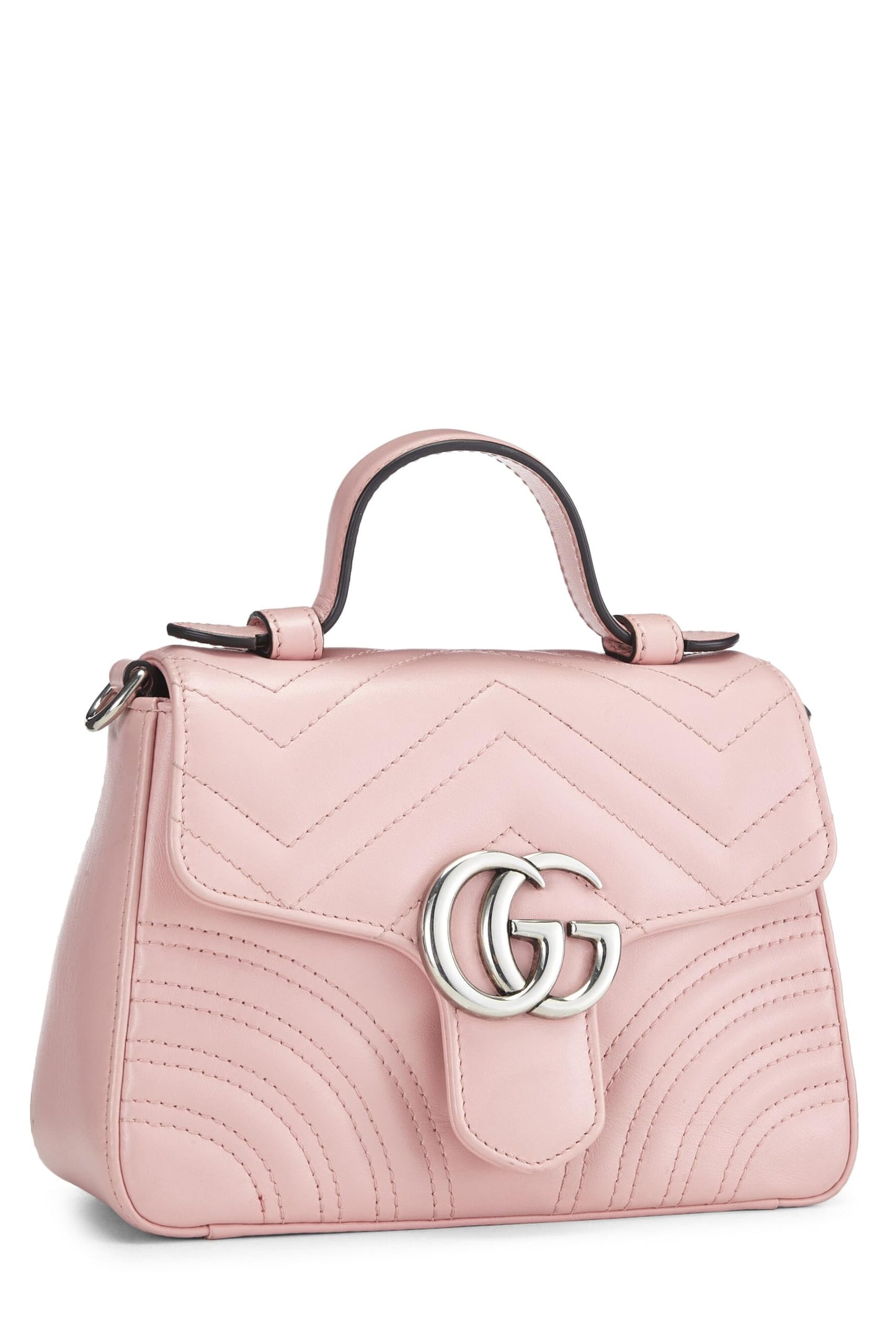 Gucci, Pink Leather GG Marmont Top Handle Flap Bag Mini, Pink
