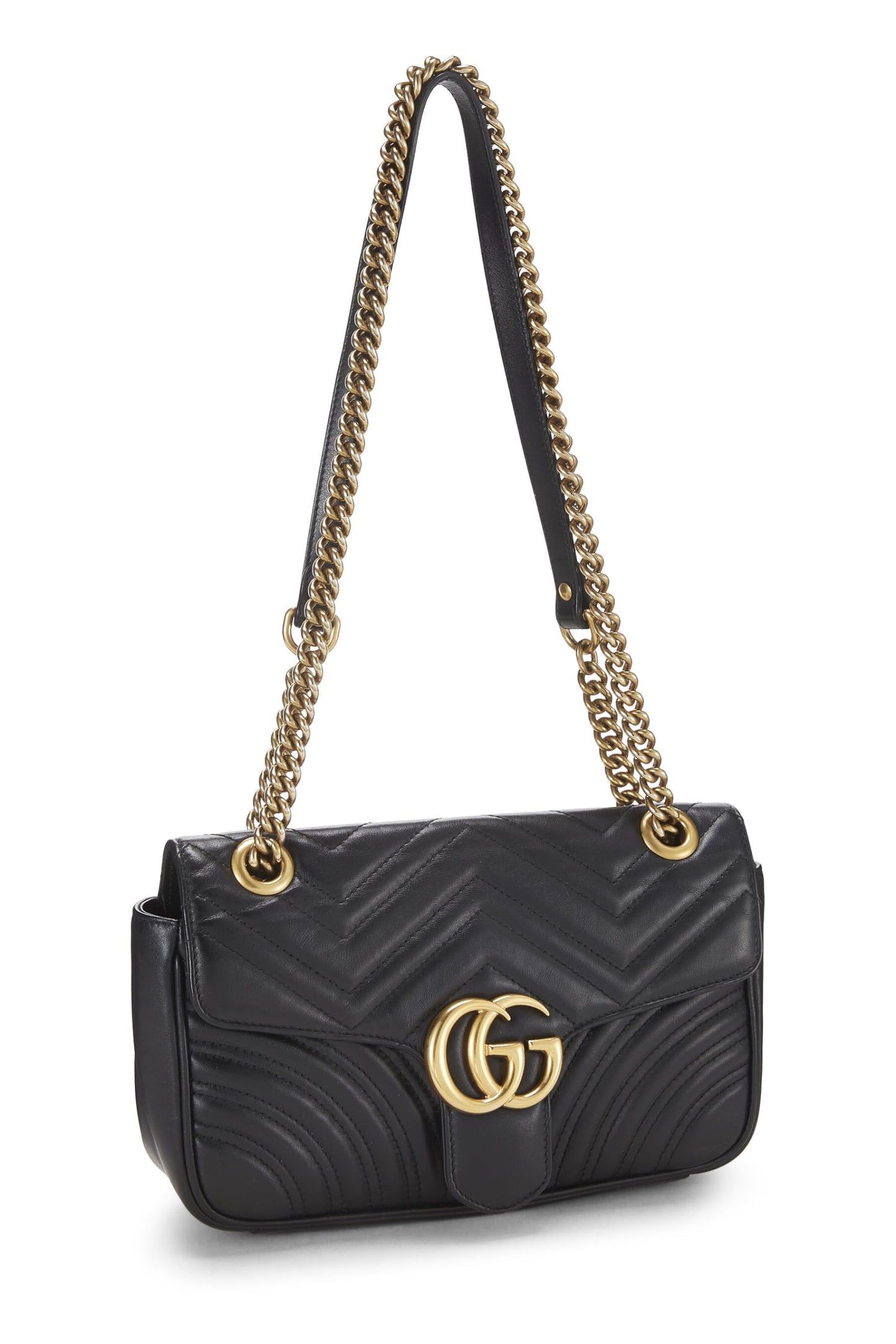 Gucci, Black Leather GG Marmont Shoulder Bag Small, Black