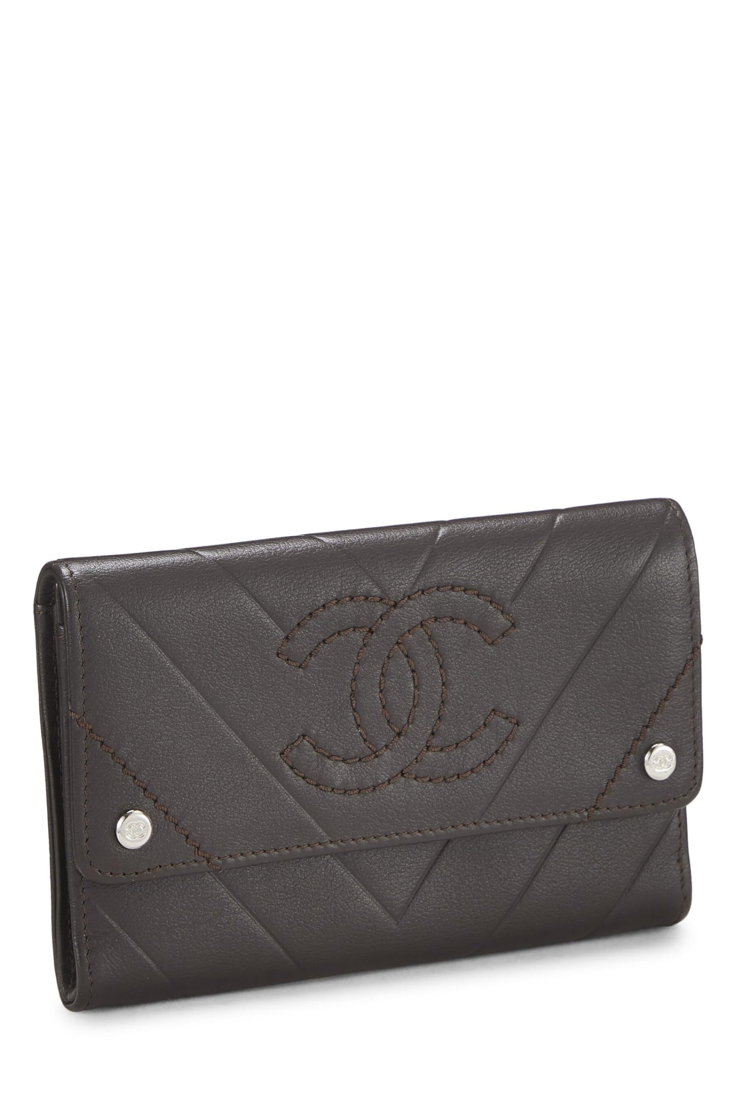 Chanel, Brown Calfskin Chevron Wallet, Brown
