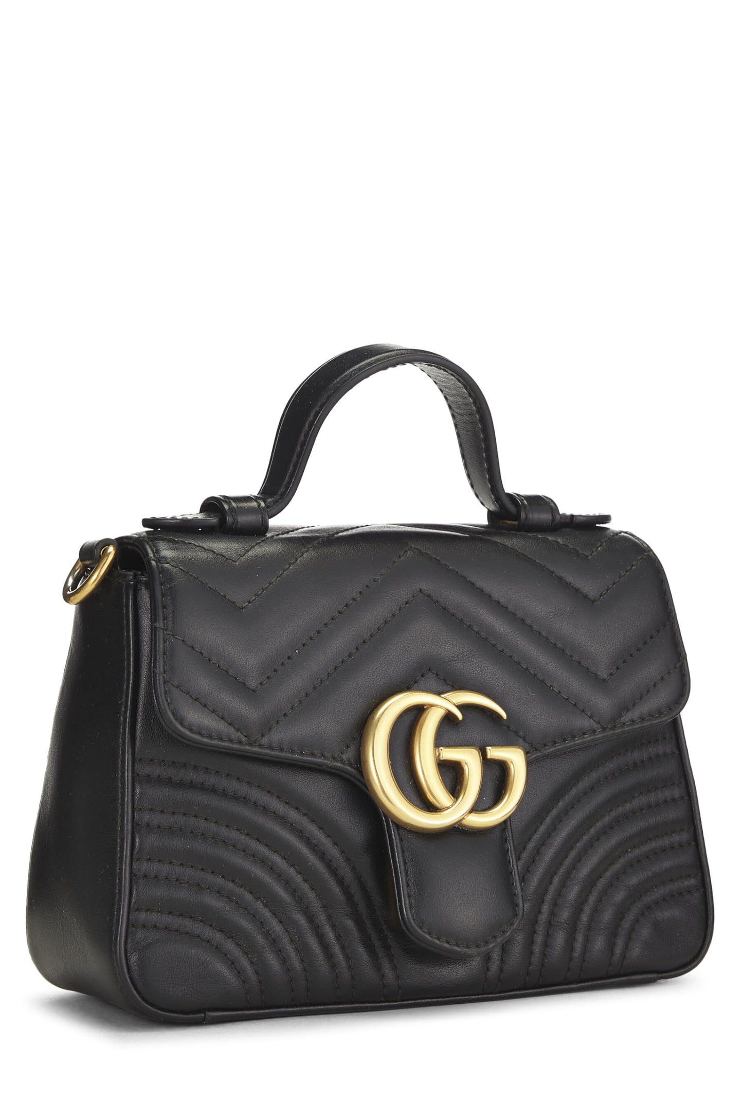 Gucci, Black Leather Torchon GG Marmont Top Handle Flap Bag Mini, Black