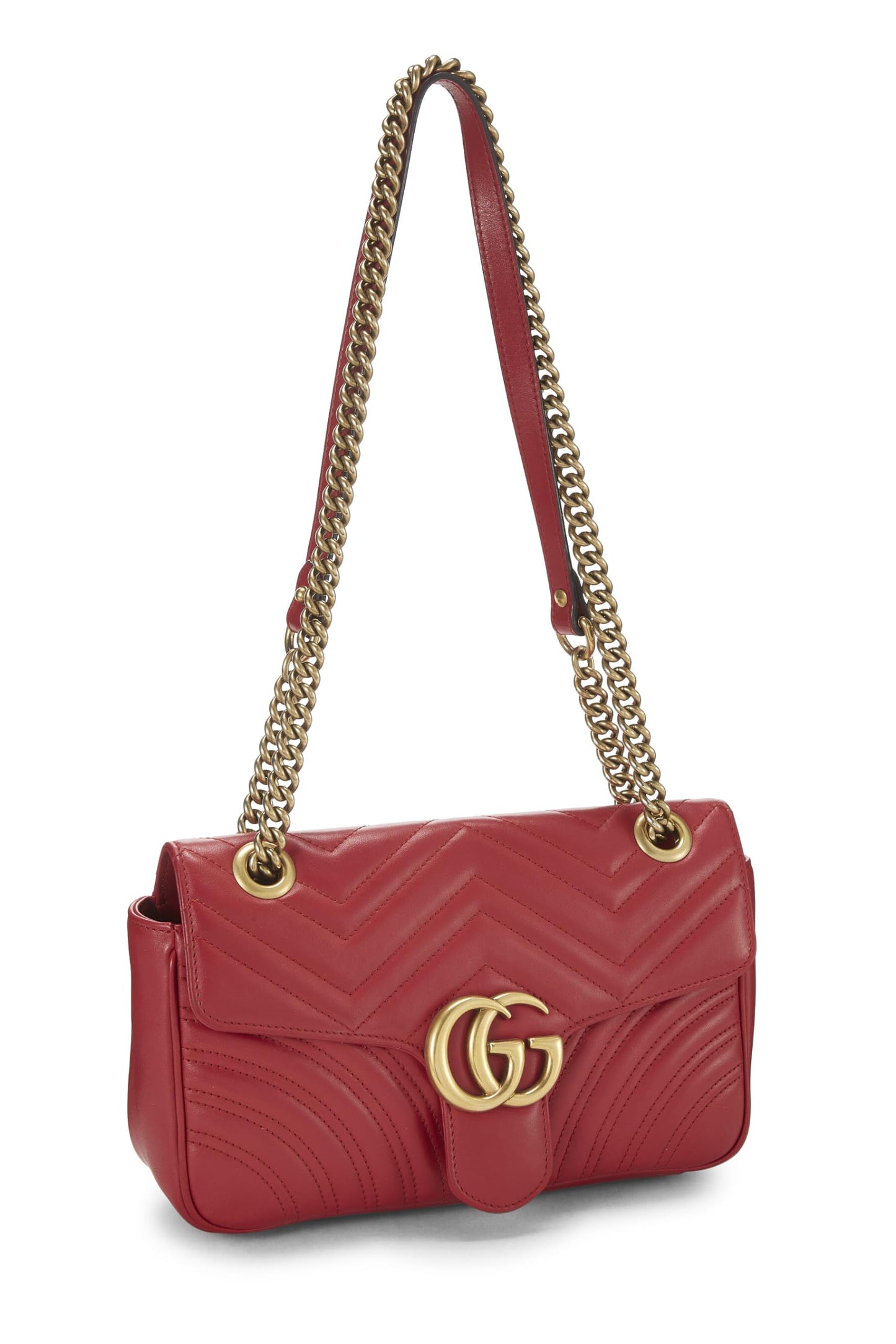 Gucci, Red Leather GG Marmont Shoulder Bag Small, Red