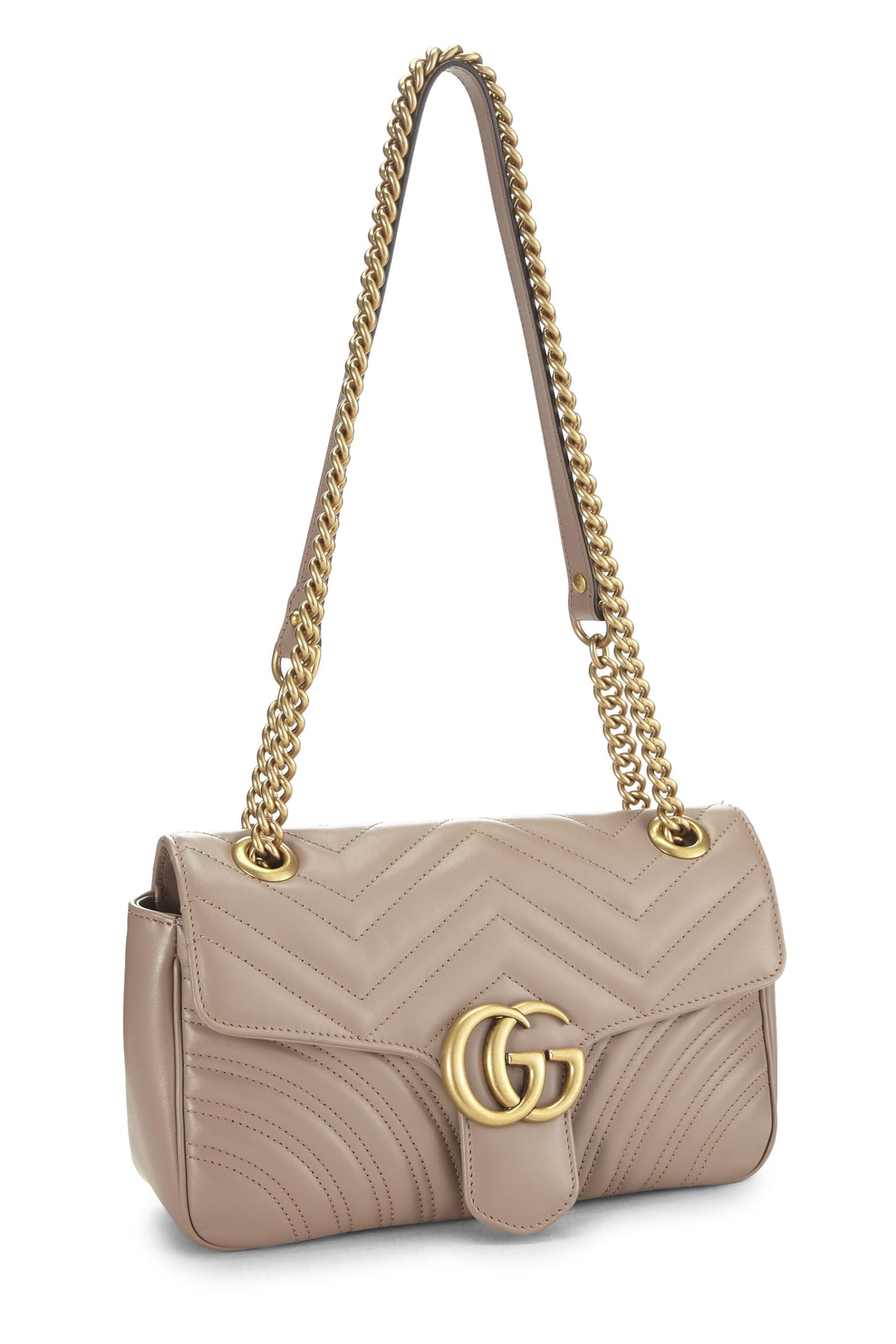 Gucci, Beige Leather GG Marmont Shoulder Bag Small, Beige
