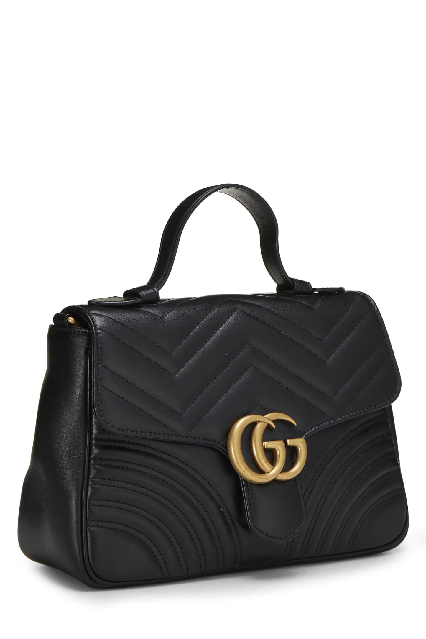 Gucci, Black Leather GG Marmont Top Handle Shoulder Bag Small, Black