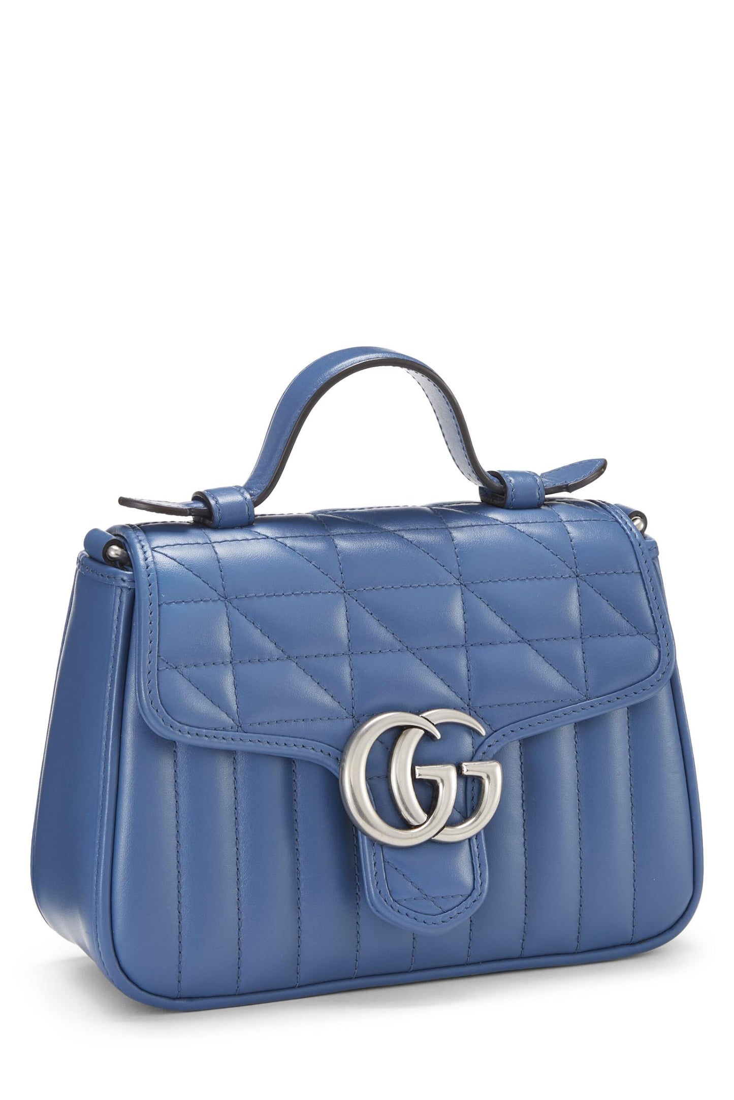 Gucci, Blue Leather GG Marmont Top Handle Bag Mini, Blue