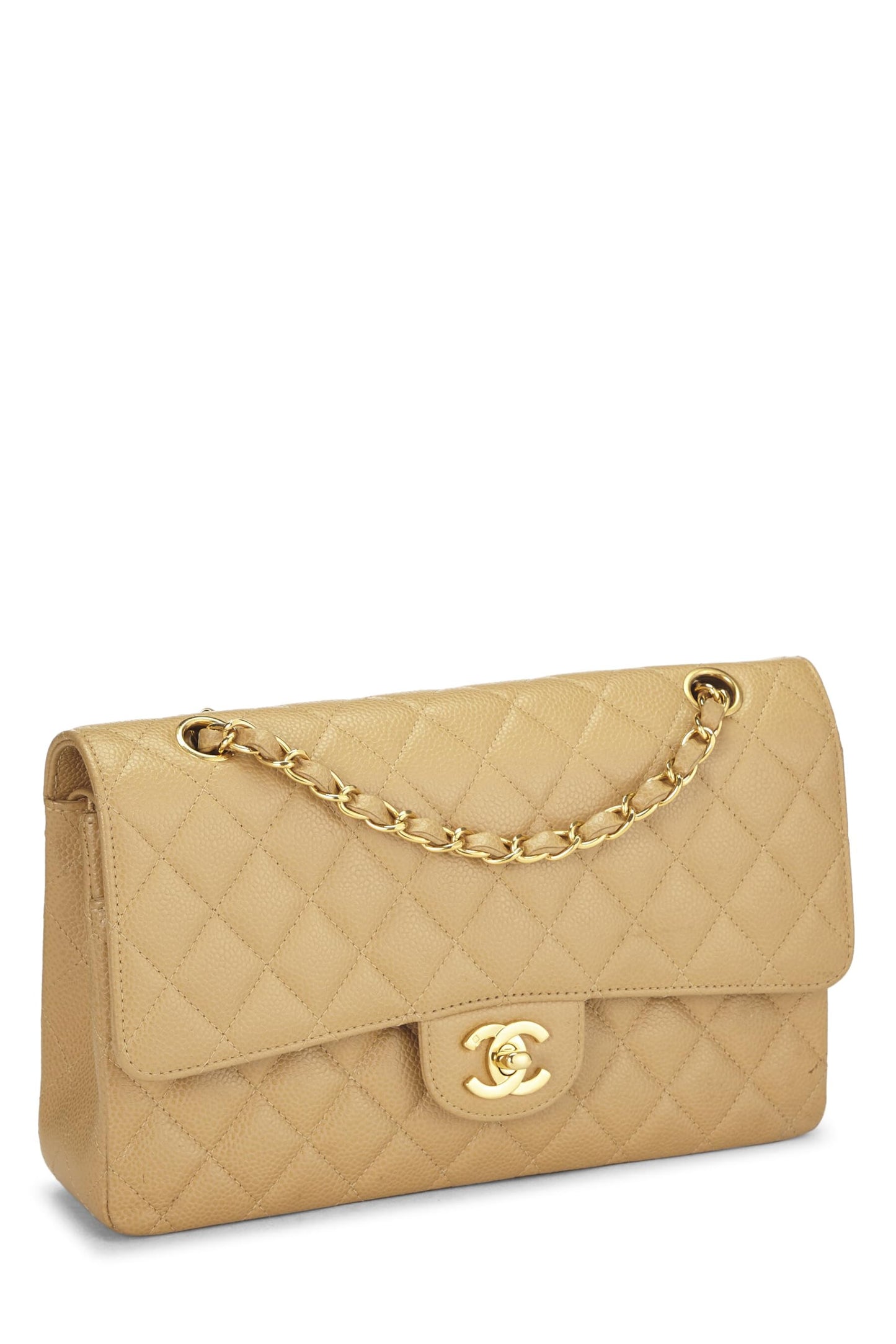 Chanel, Beige Quilted Caviar Classic Double Flap Medium, Beige