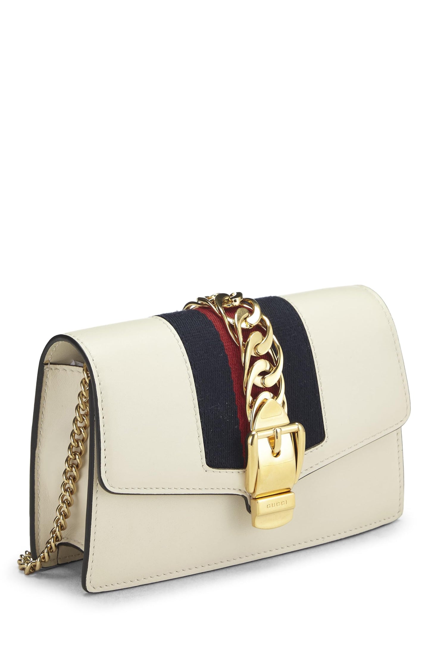 Gucci, White Leather Sylvie Chain Bag, White