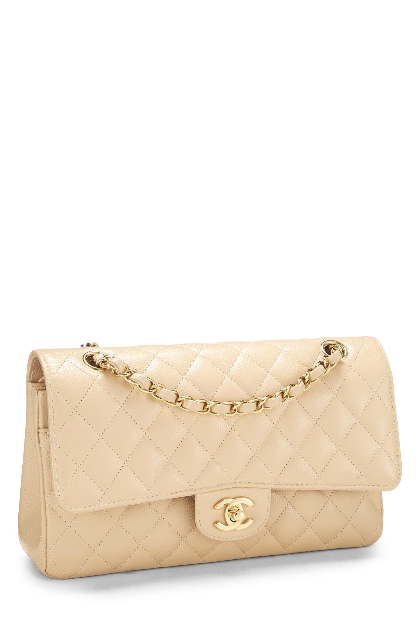 Chanel, Beige Quilted Caviar Classic Double Flap Medium, Beige