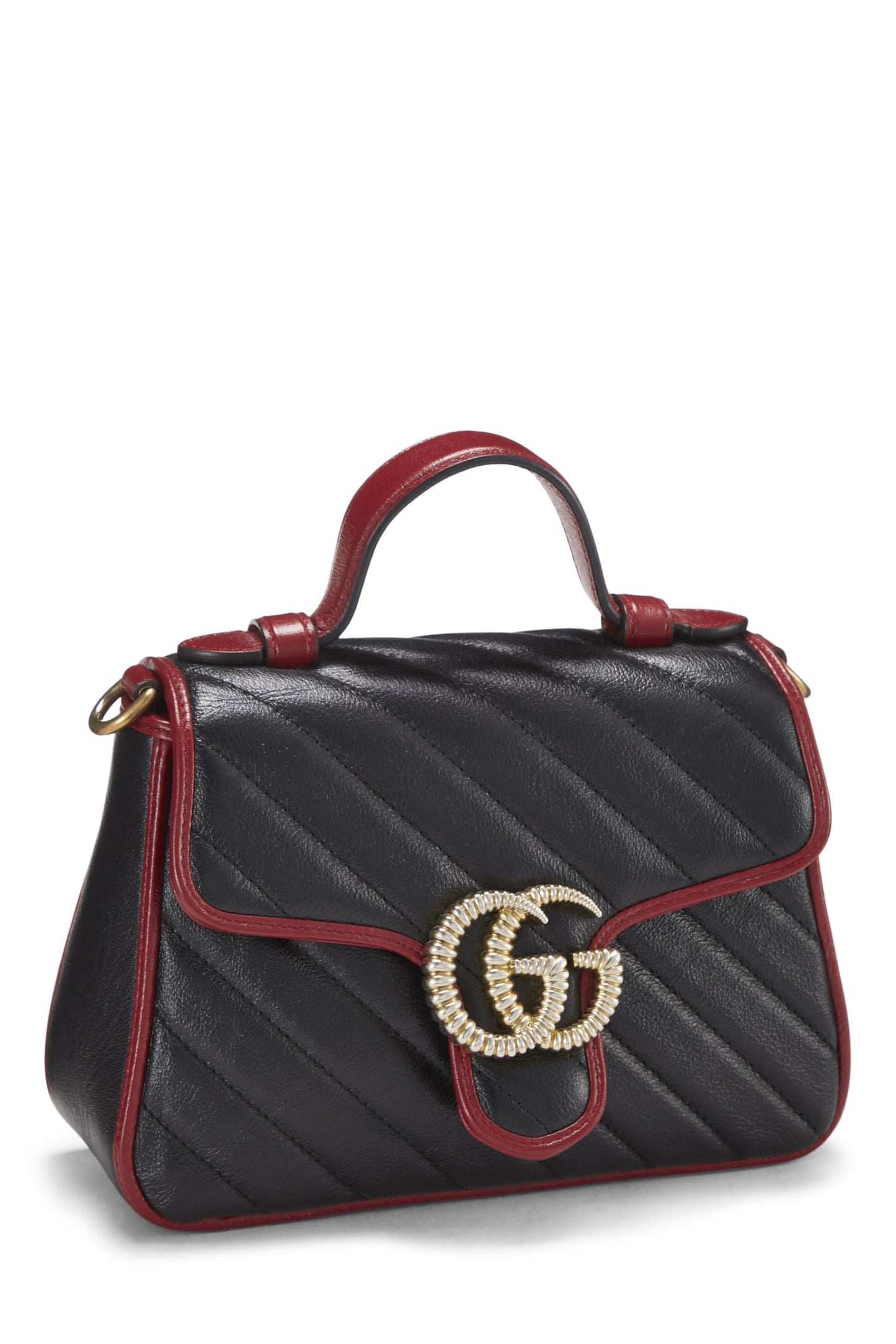 Gucci, Black Leather Torchon Marmont Top Handle Flap Bag Mini, Black