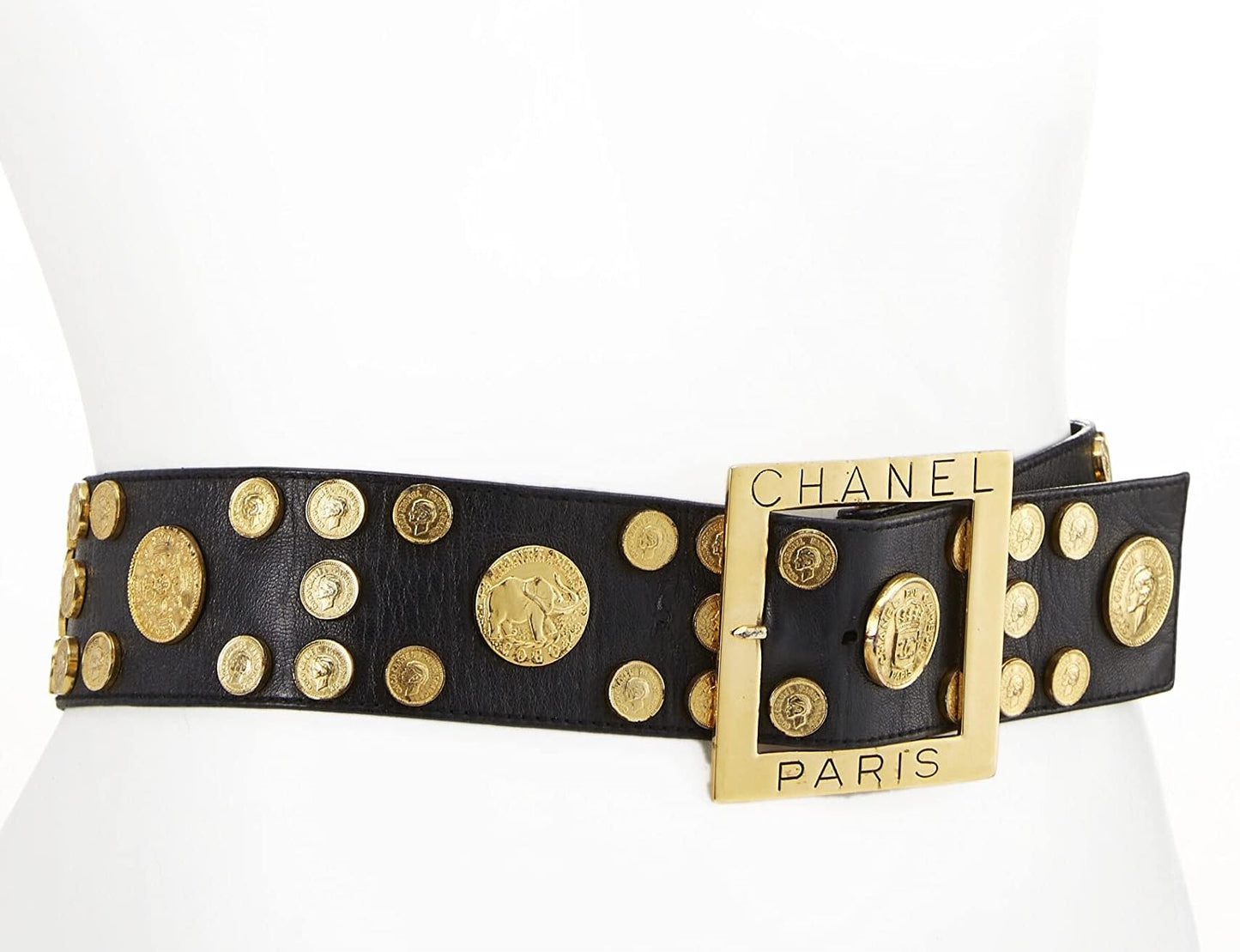 Chanel, Black Coin Embellished Leather Belt 70, Black