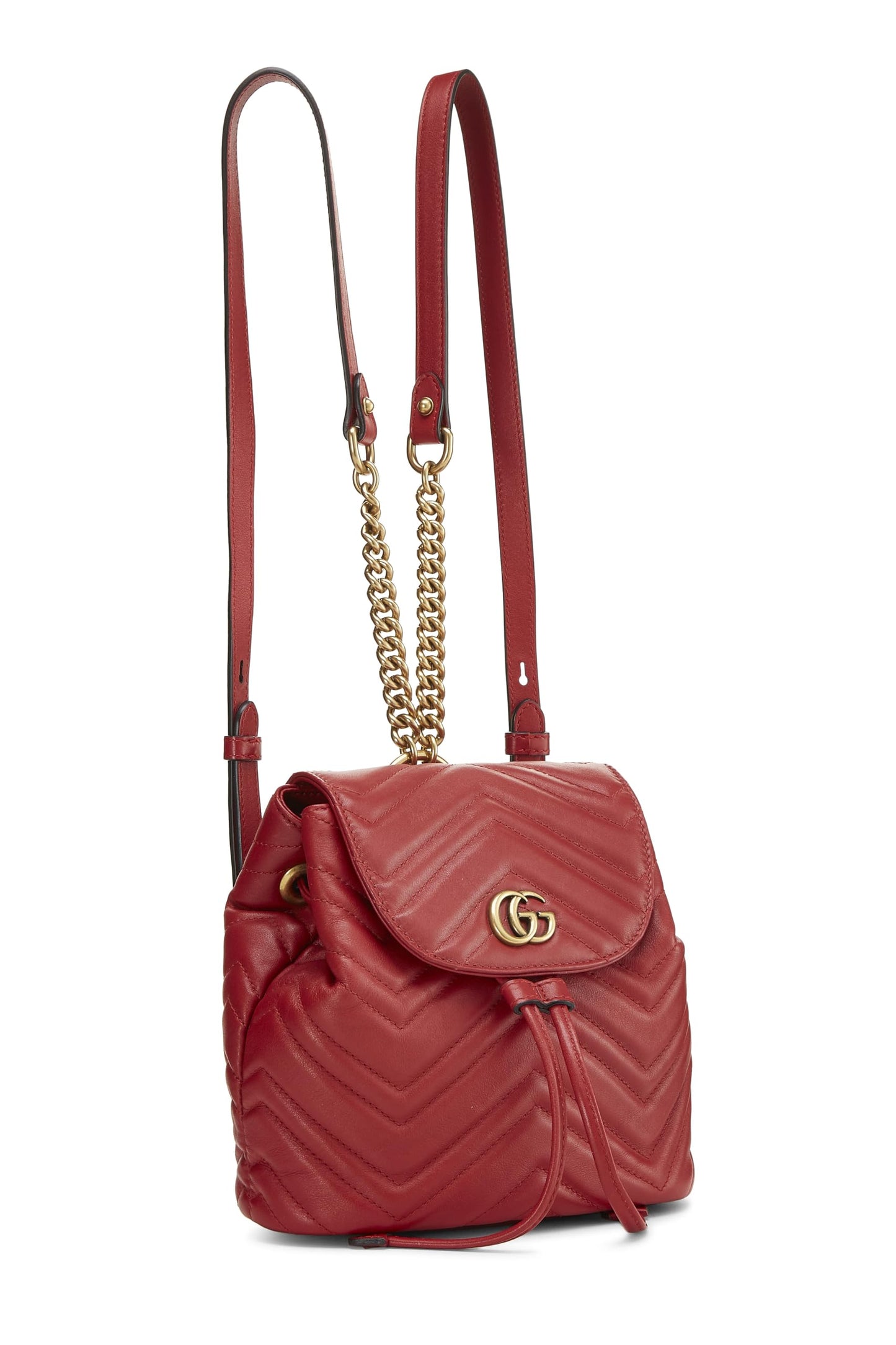 Gucci, Red Leather GG Marmont Backpack Small, Red