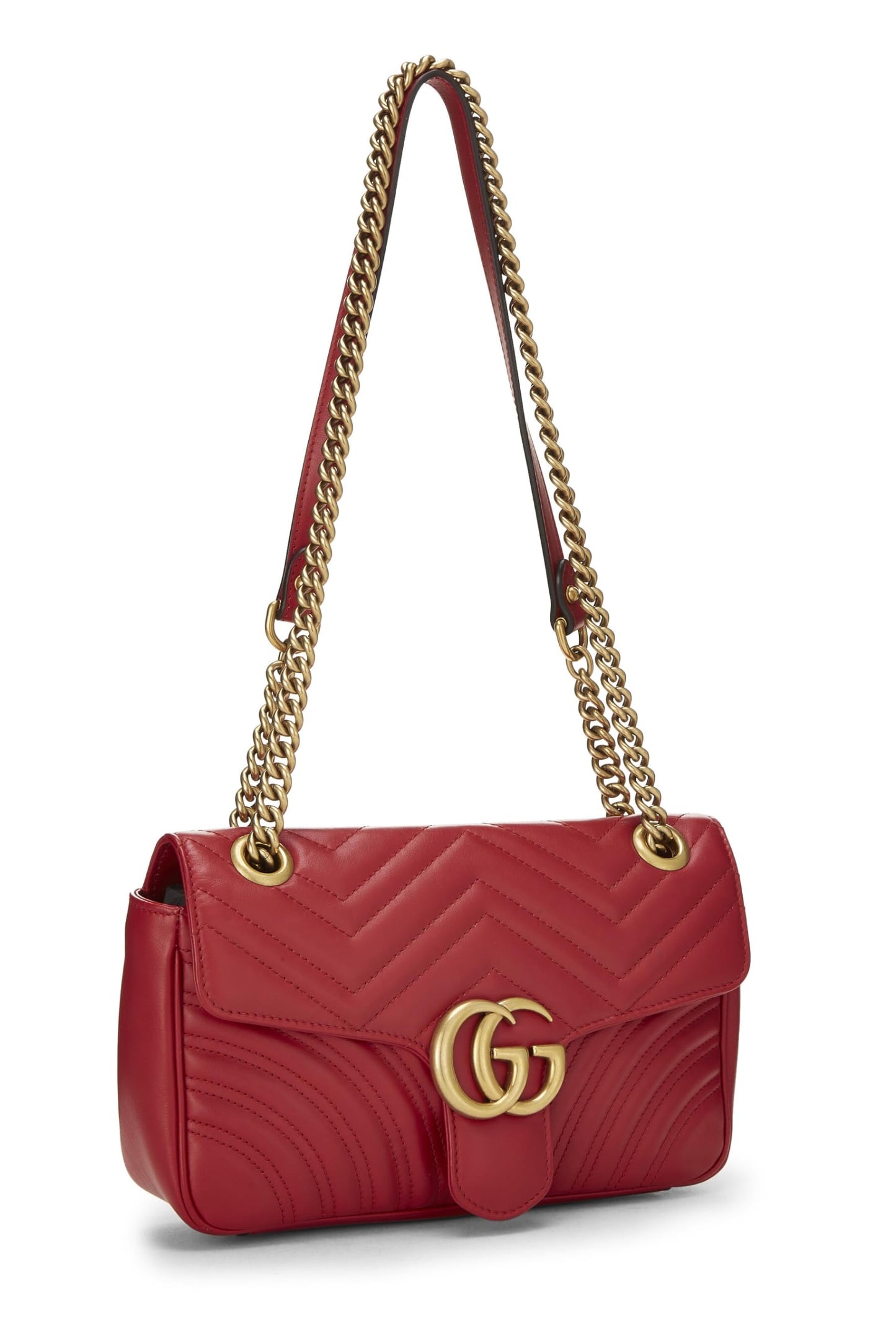 Gucci, Red Leather GG Marmont Shoulder Bag Small, Red