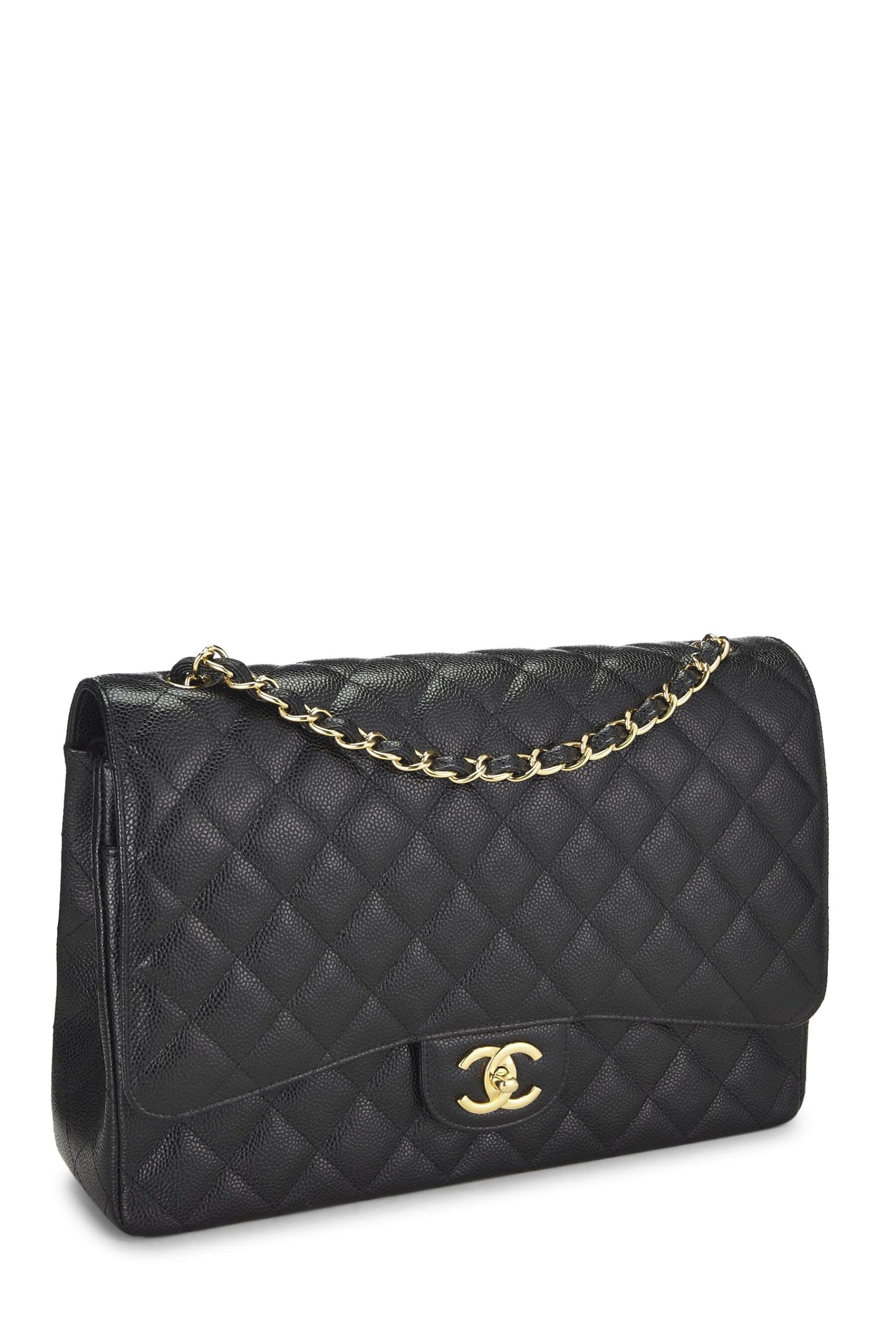 Chanel, Black Quilted Caviar New Classic Double Flap Maxi, Black
