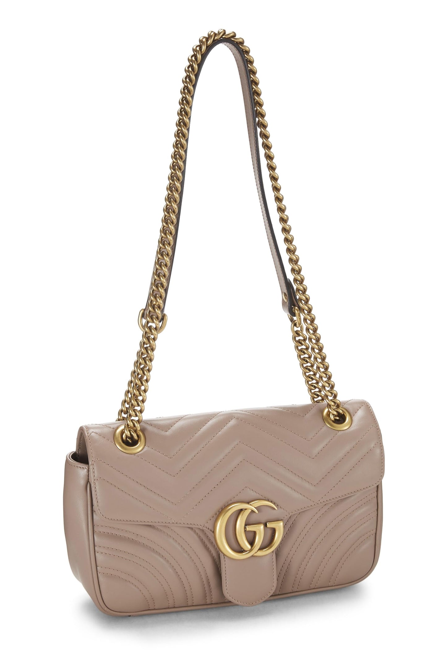 Gucci, Beige Leather GG Marmont Shoulder Bag Small, Pink
