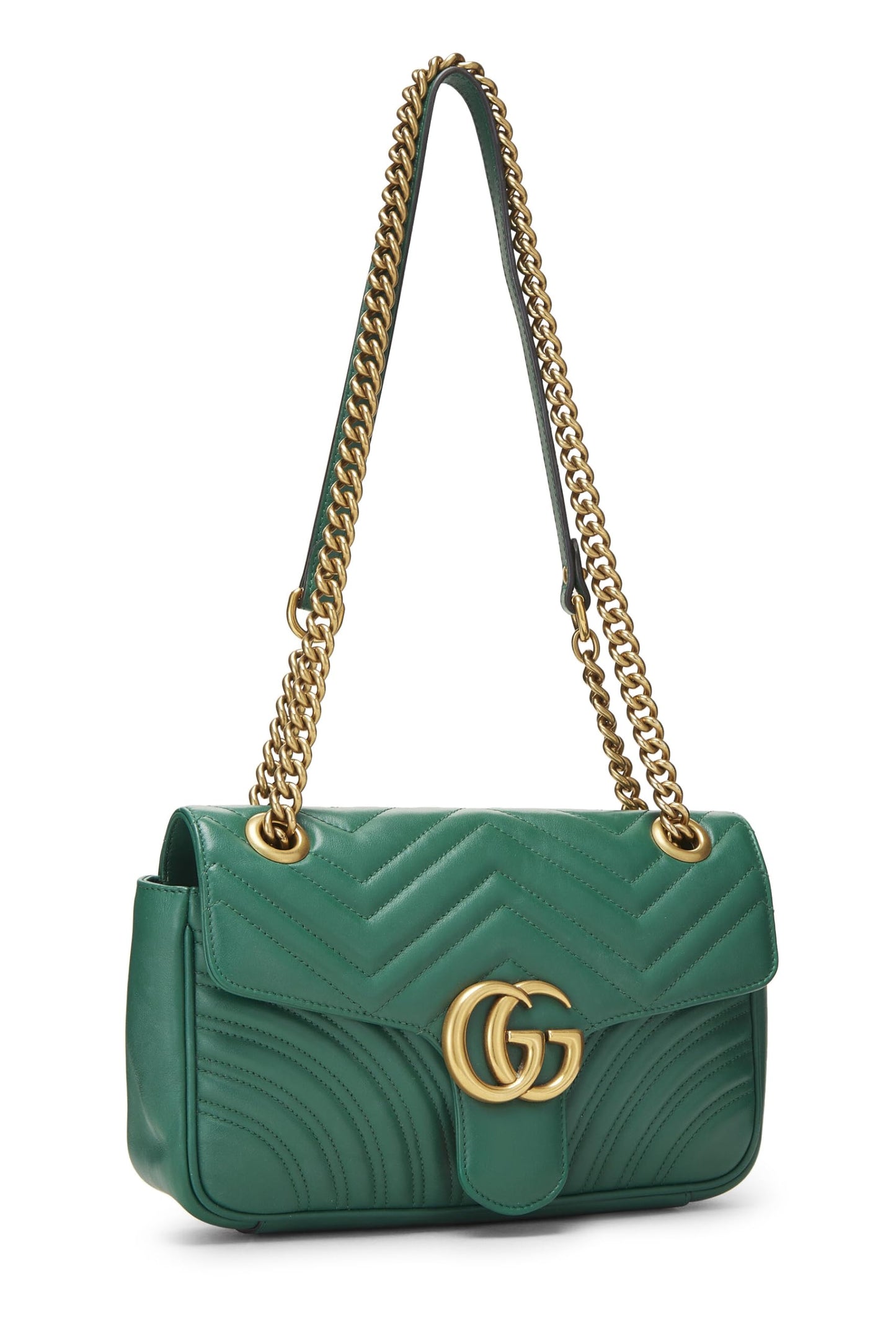 Gucci, Green Leather GG Marmont Shoulder Bag Small, Green