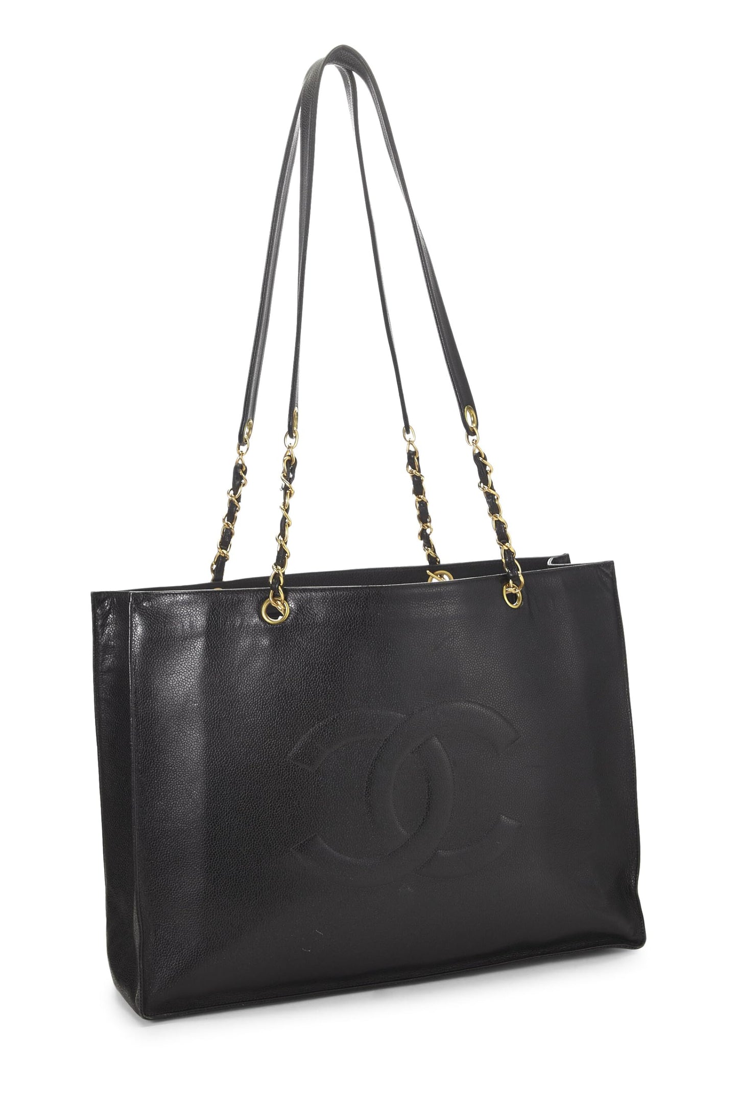 Chanel, Black Caviar Flat Chain Handle Tote Medium, Black