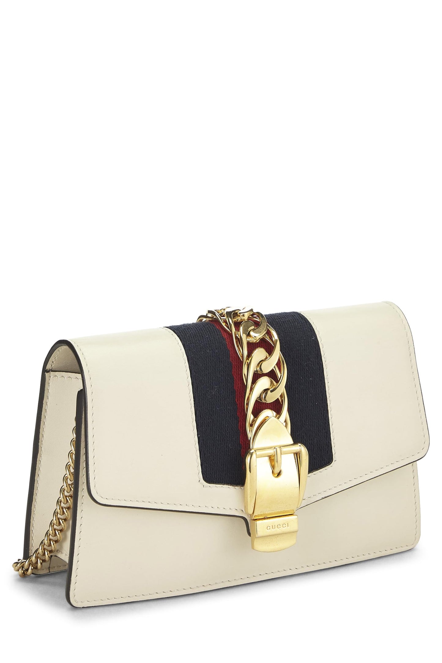 Gucci, White Leather Web Sylvie Chain Mini, White