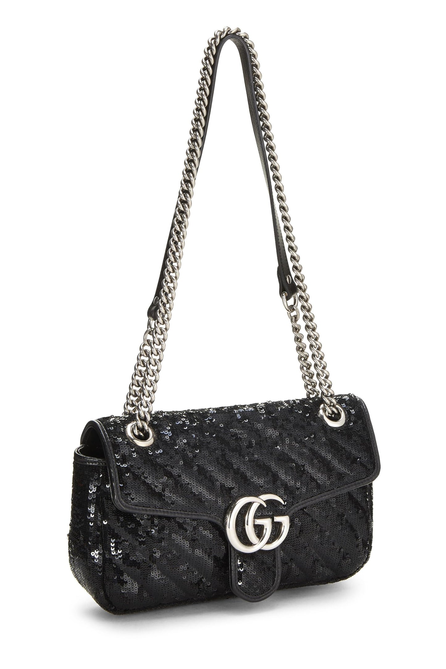Gucci, Black Sequin GG Marmont Shoulder Bag Small, Black