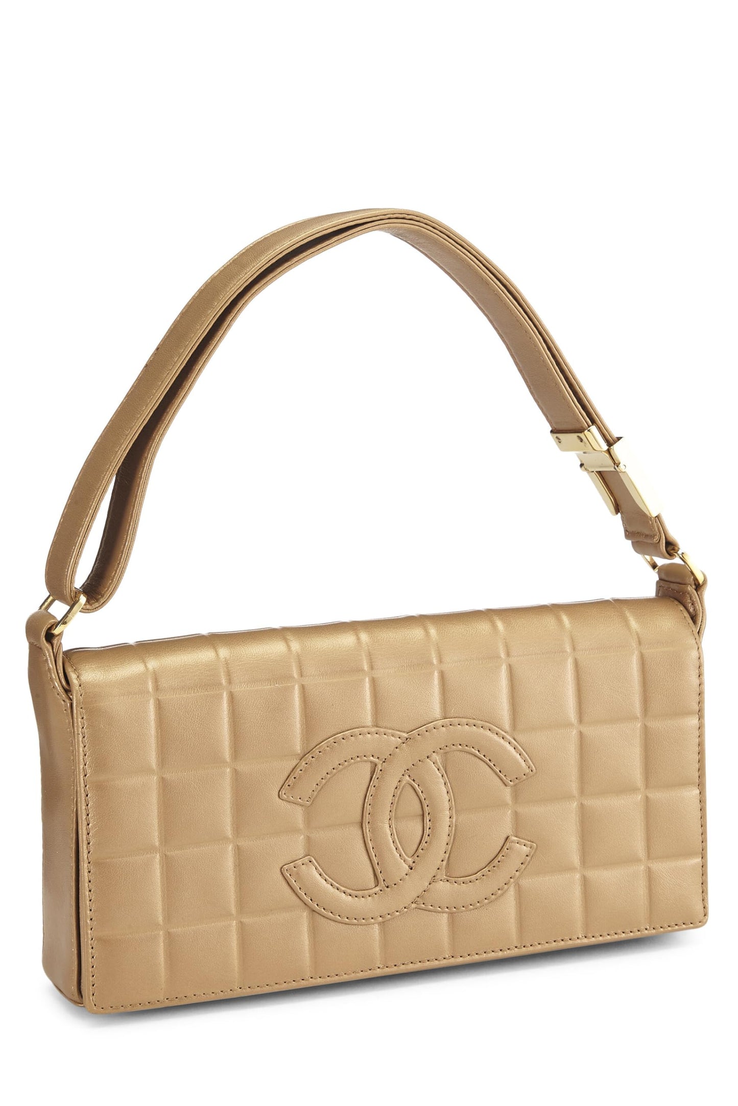 Chanel, Gold Leather Chocolate Bar Shoulder Bag Medium, Gold