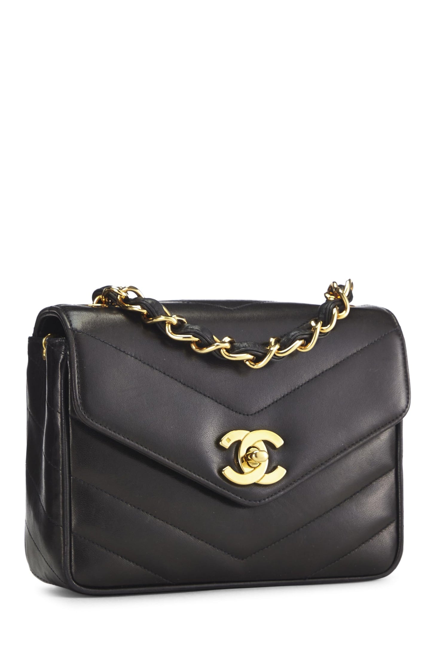 Chanel, Black Chevron Lambskin Envelope Flap Mini, Black