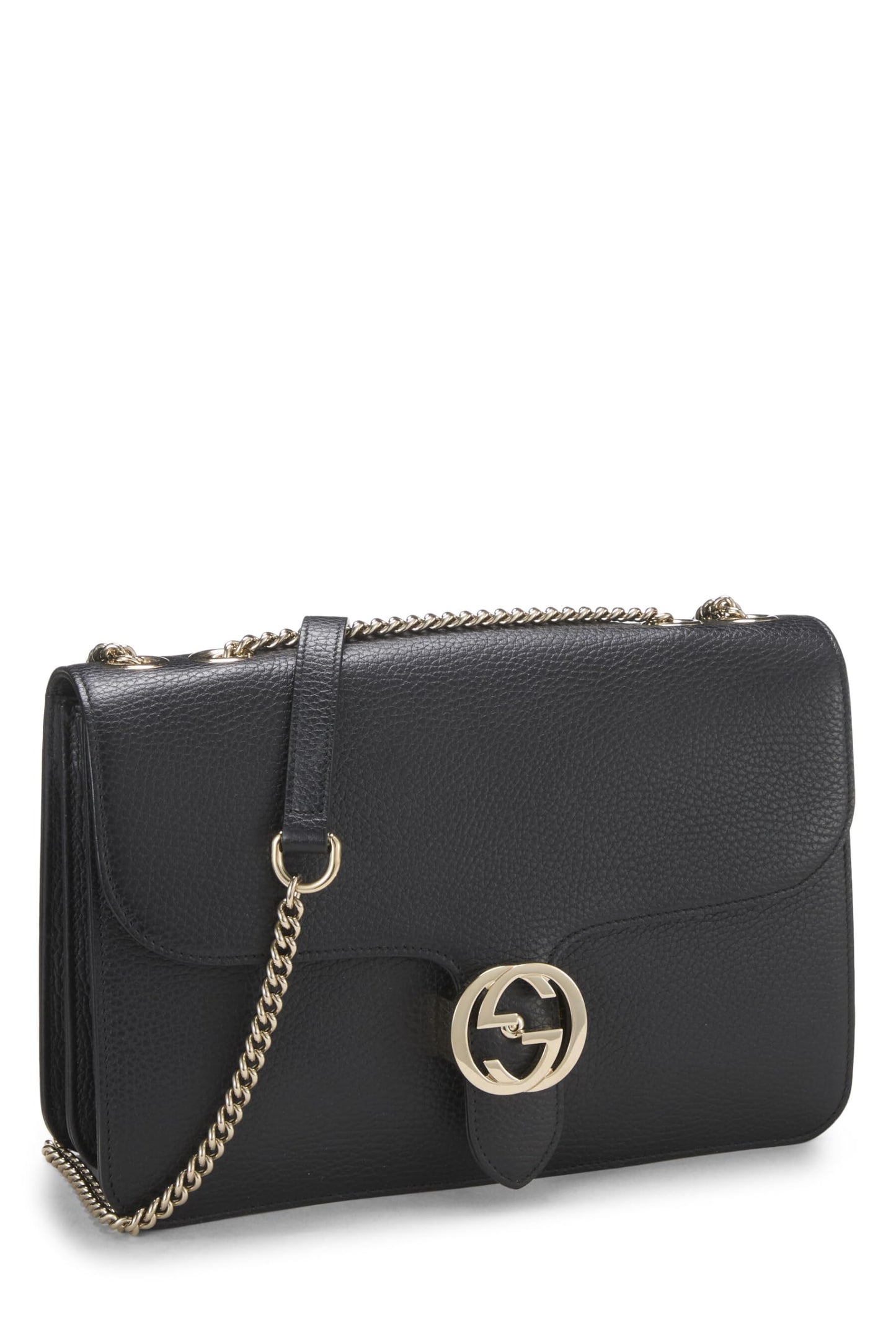 Gucci, Black Leather Interlocking Shoulder Bag Large, Black