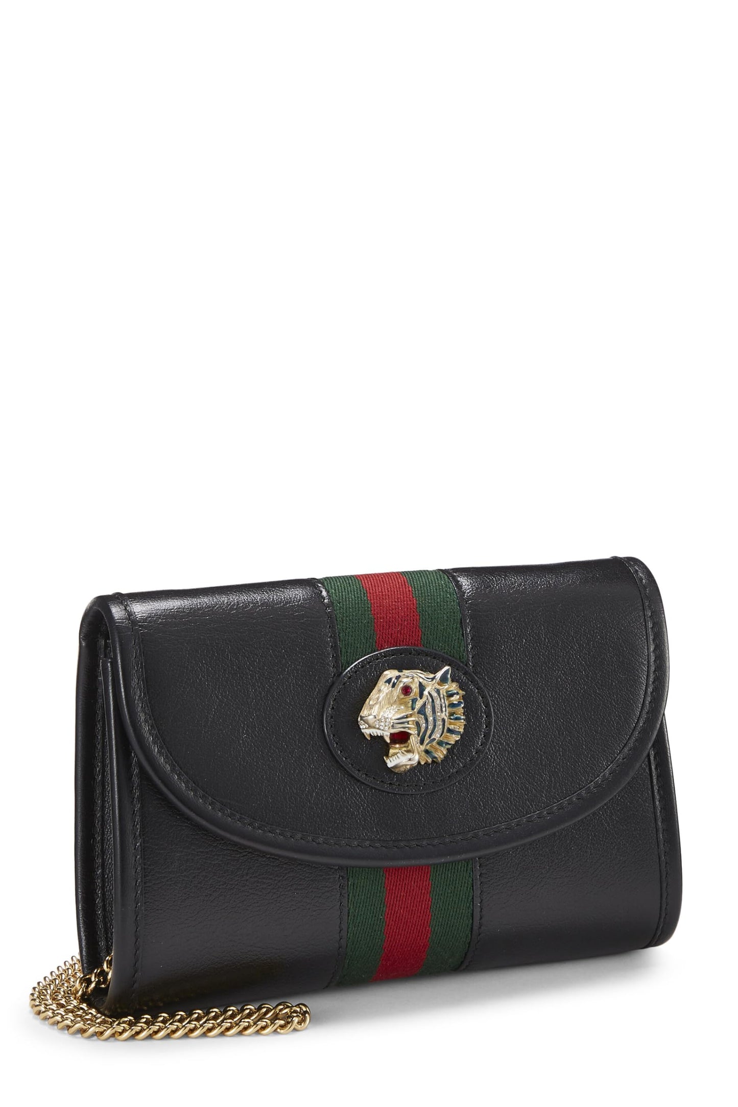 Gucci, Black Leather Web Rajah Shoulder Bag Mini, Black