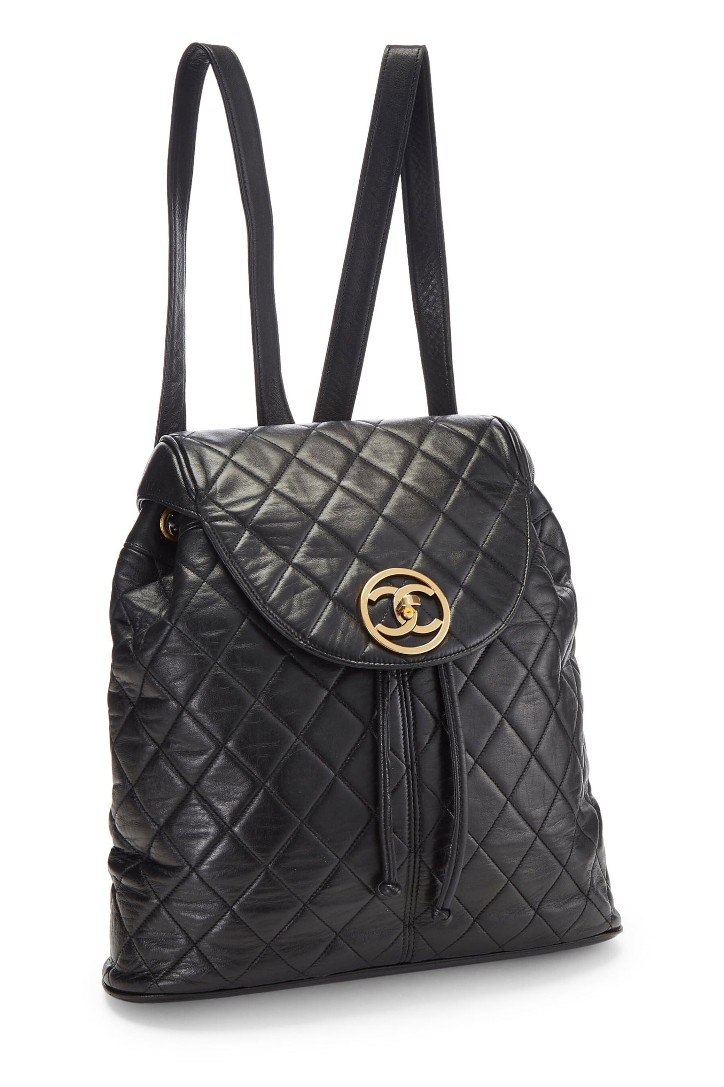 Chanel, Black Quilted Lambskin Circle Lock Backpack Large, Black
