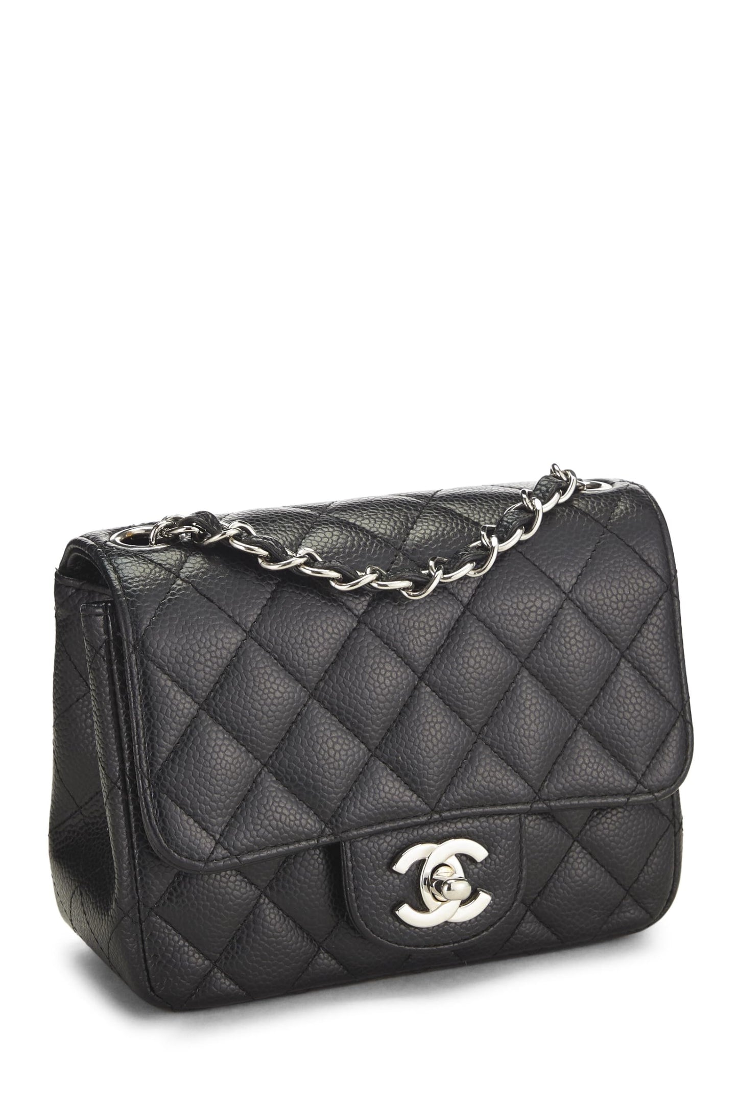 Chanel, Black Quilted Caviar Classic Square Flap Mini, Black