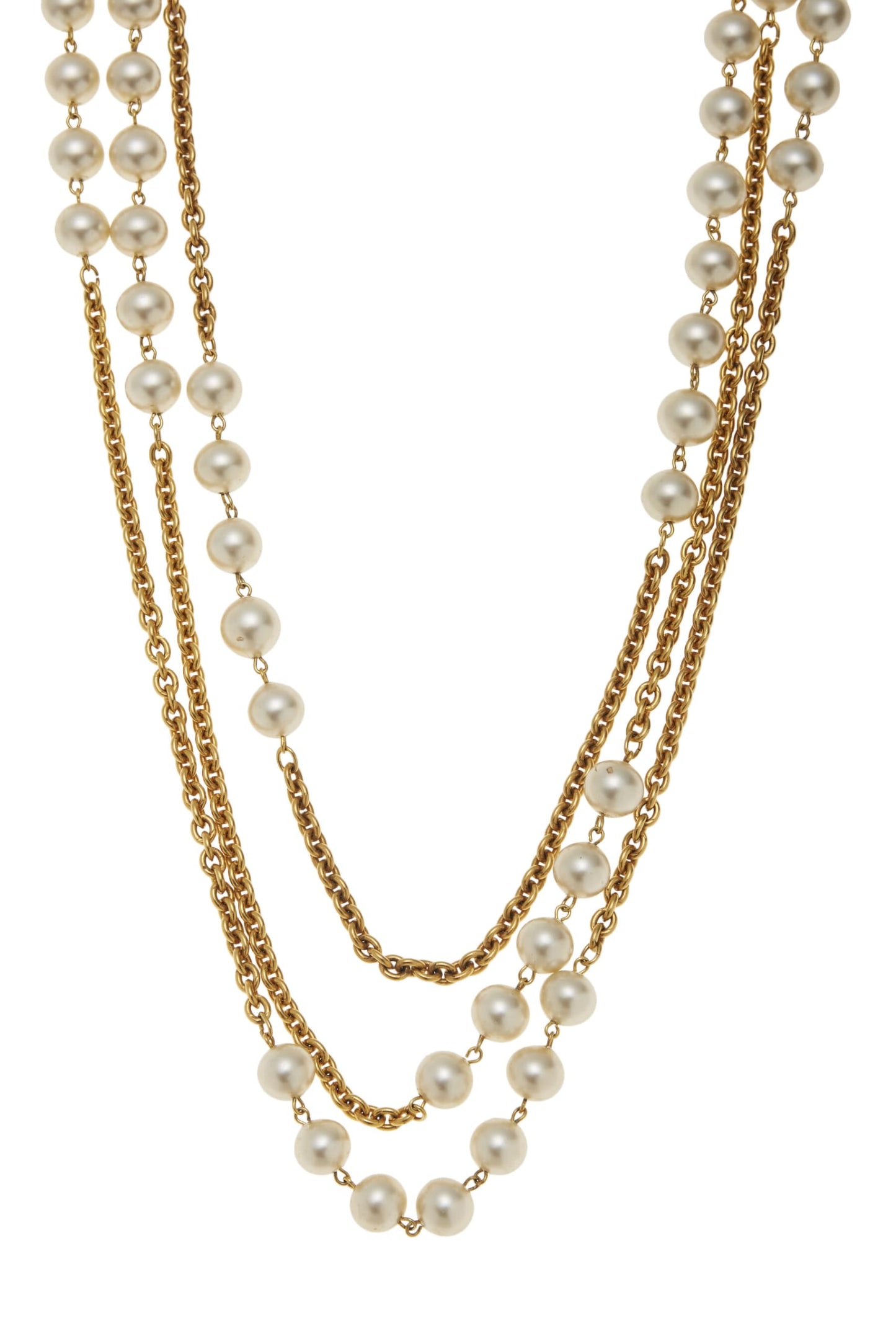 Chanel, Gold & Faux Pearl Necklace XL, Gold