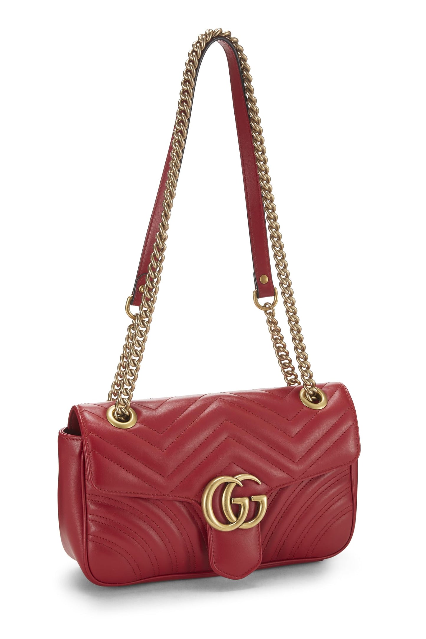 Gucci, Red Leather GG Marmont Shoulder Bag Small, Red