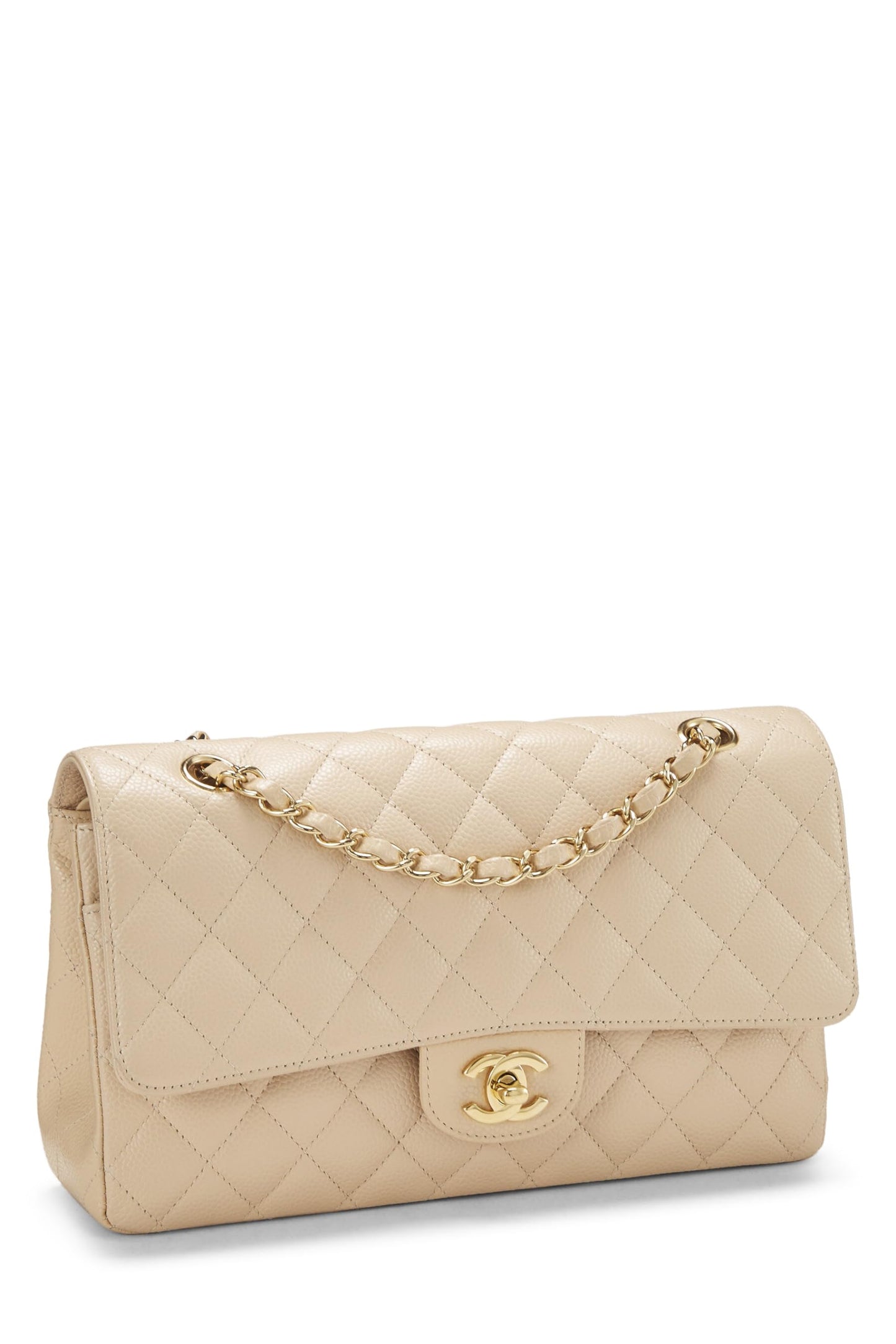 Chanel, Beige Quilted Caviar Classic Double Flap Medium, Beige