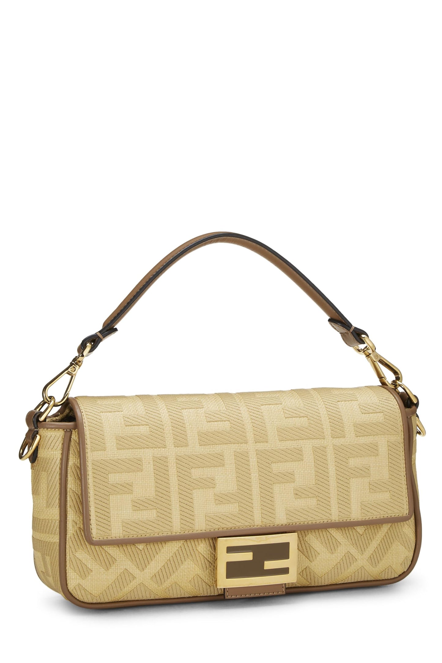Fendi, Yellow Canvas Convertible Baguette Medium, Yellow