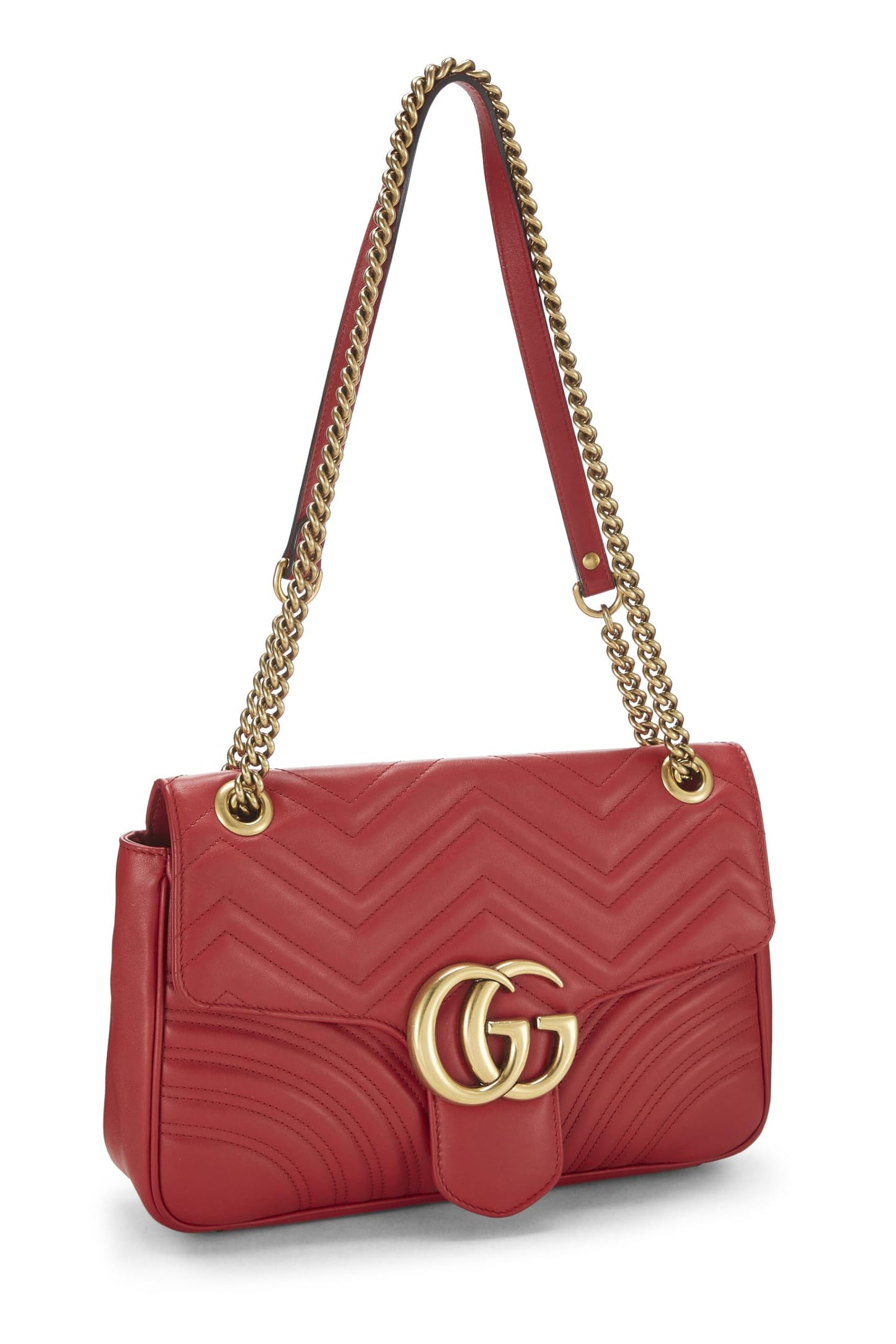 Gucci, Red Leather GG Marmont Matelassé Shoulder Bag, Red