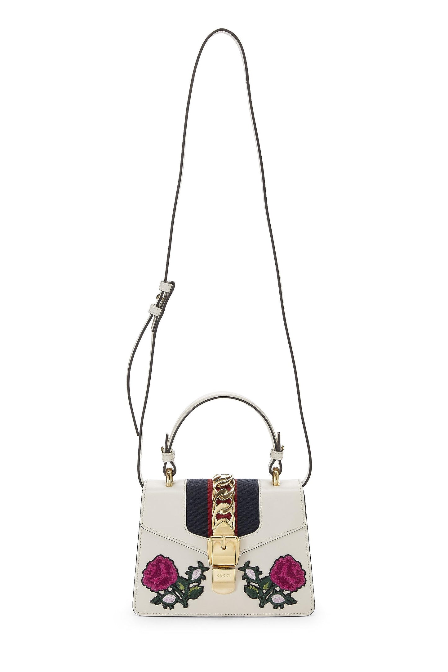 Gucci, White Embroidered Leather Web Sylvie Mini, White