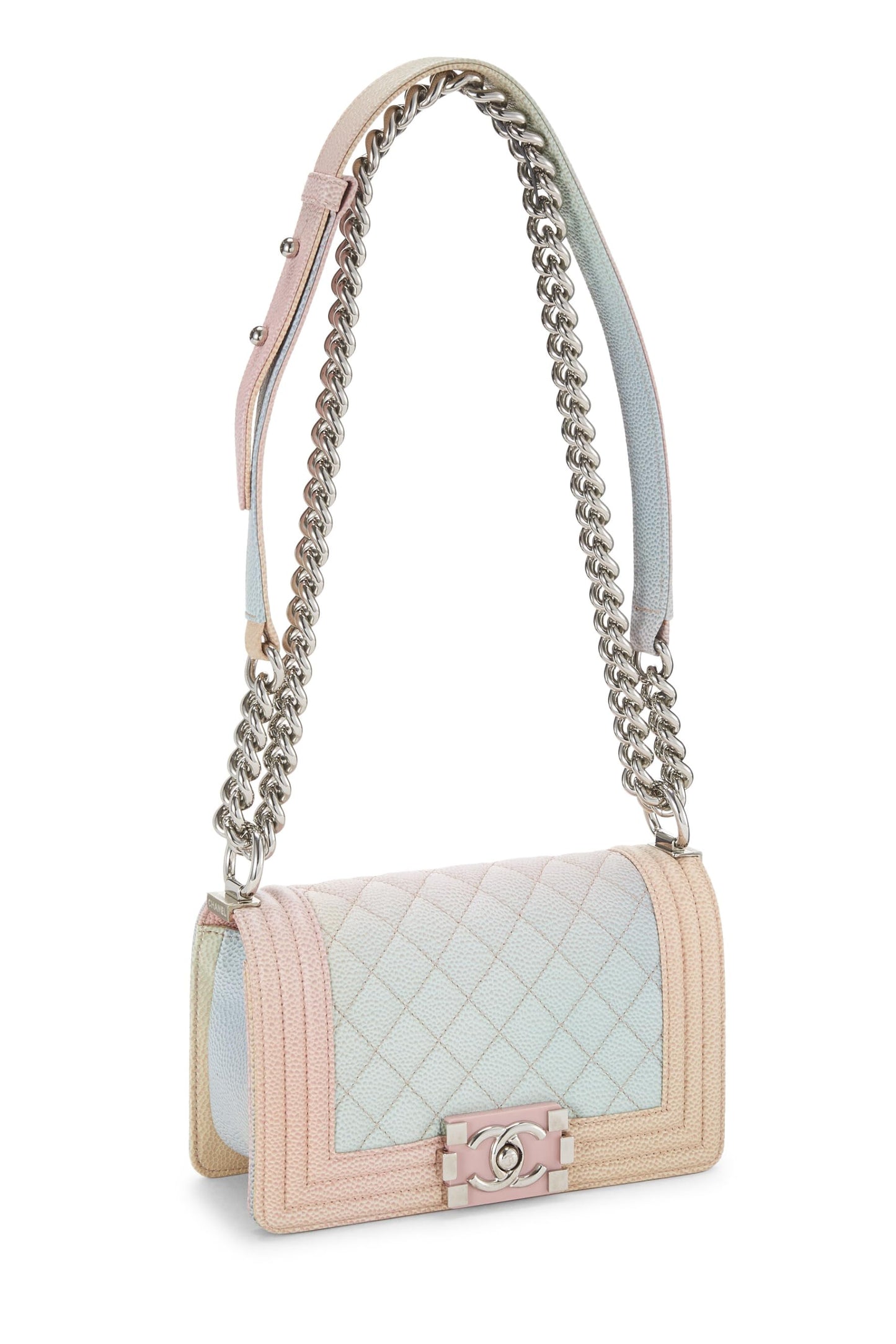 Chanel, Rainbow Quilted Caviar Boy Bag Small, Pink
