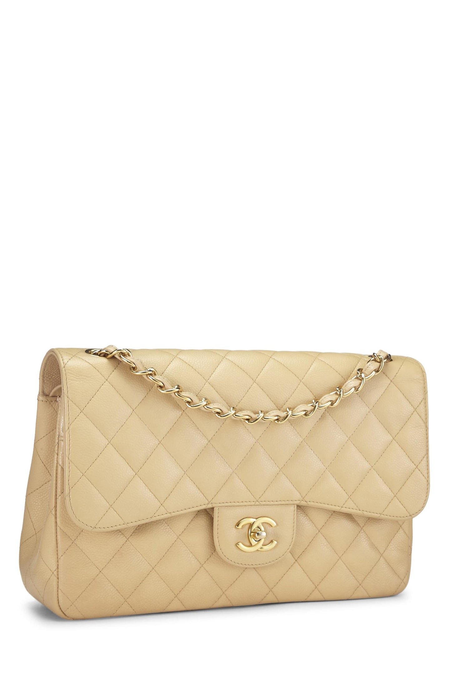 Chanel, Beige Quilted Caviar New Classic Double Flap Jumbo, Beige