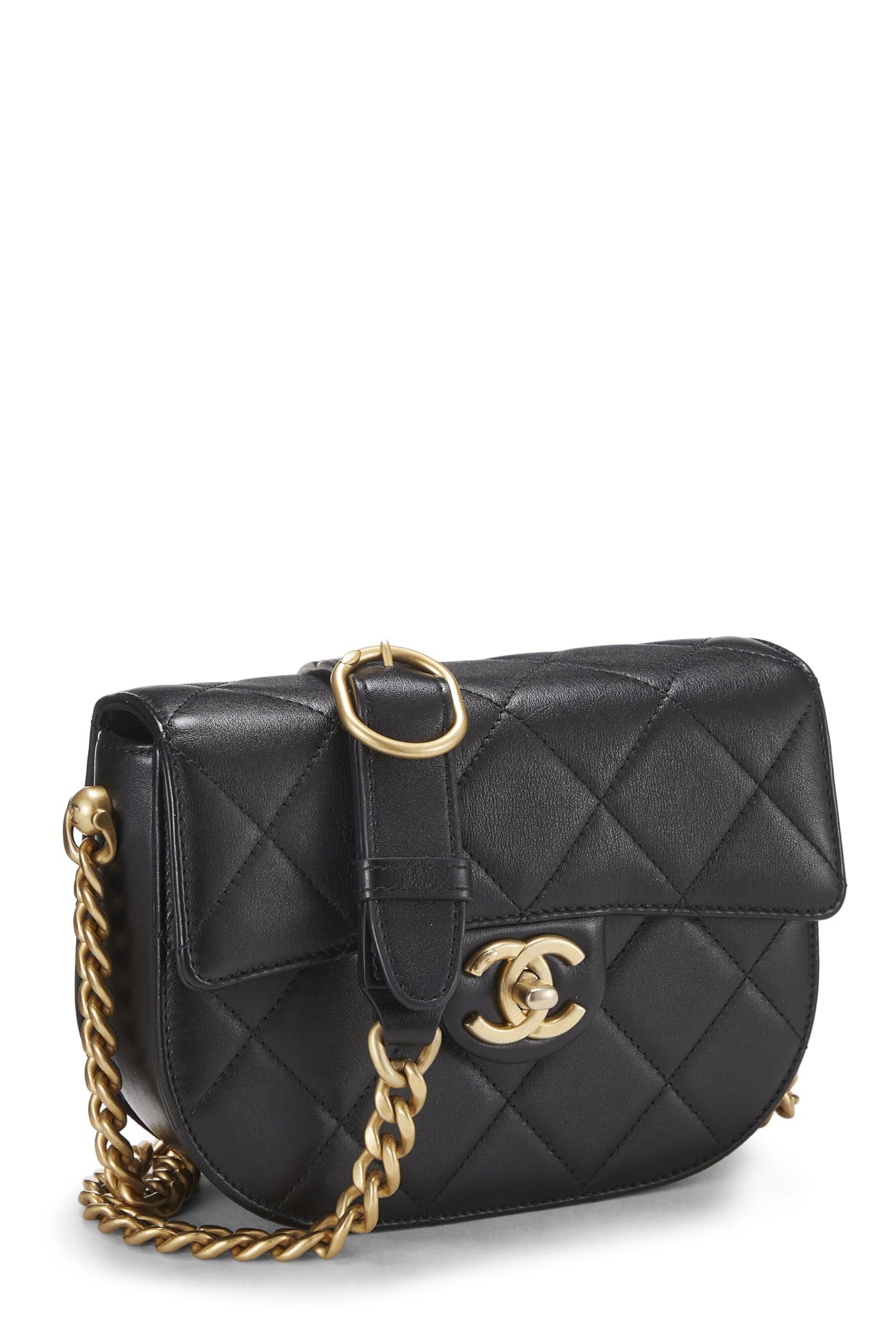 Chanel, Black Calfskin Moon Flap Messenger Mini, Black