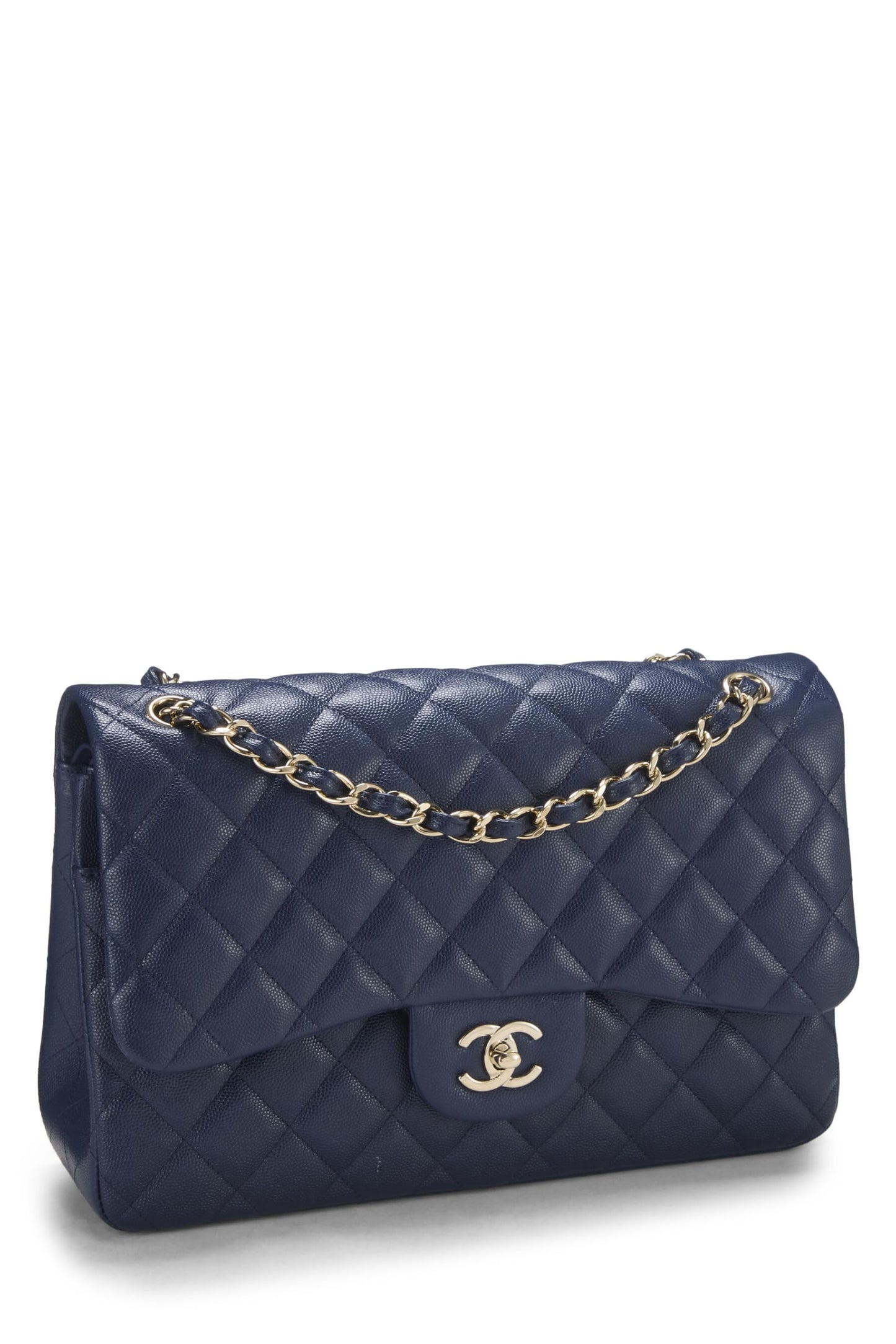 Chanel, Navy Quilted Caviar New Classic Double Flap Jumbo, Navy
