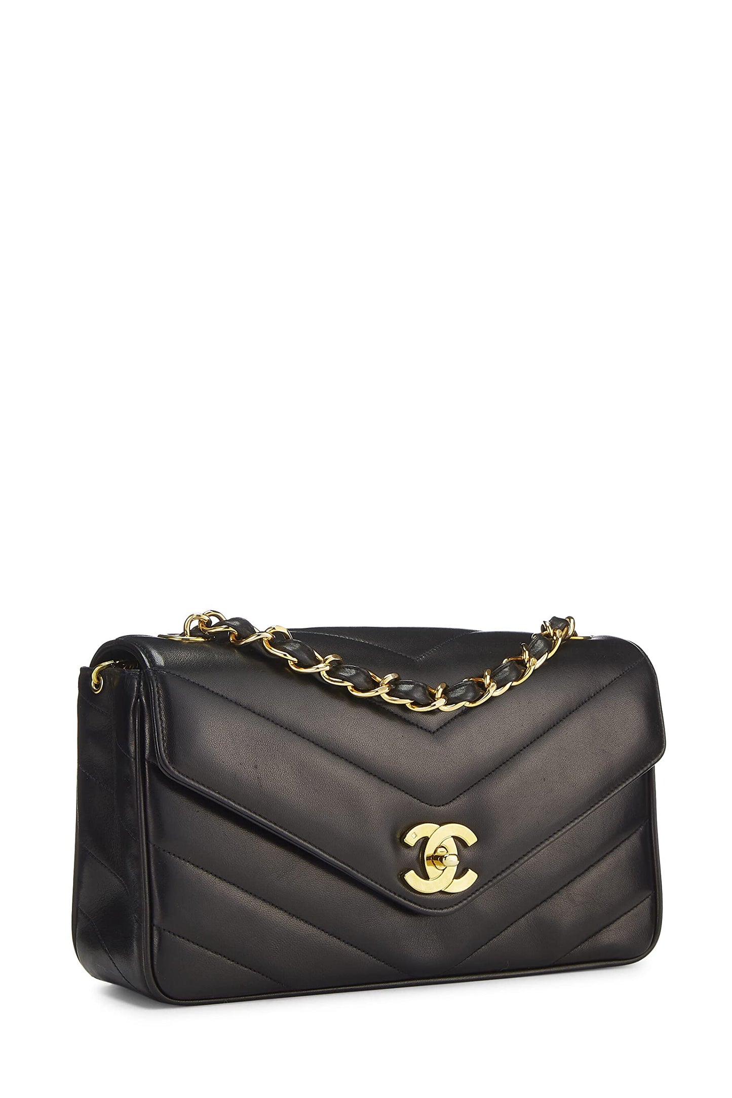 Chanel, Black Chevron Lambskin Envelope Flap Medium, Black