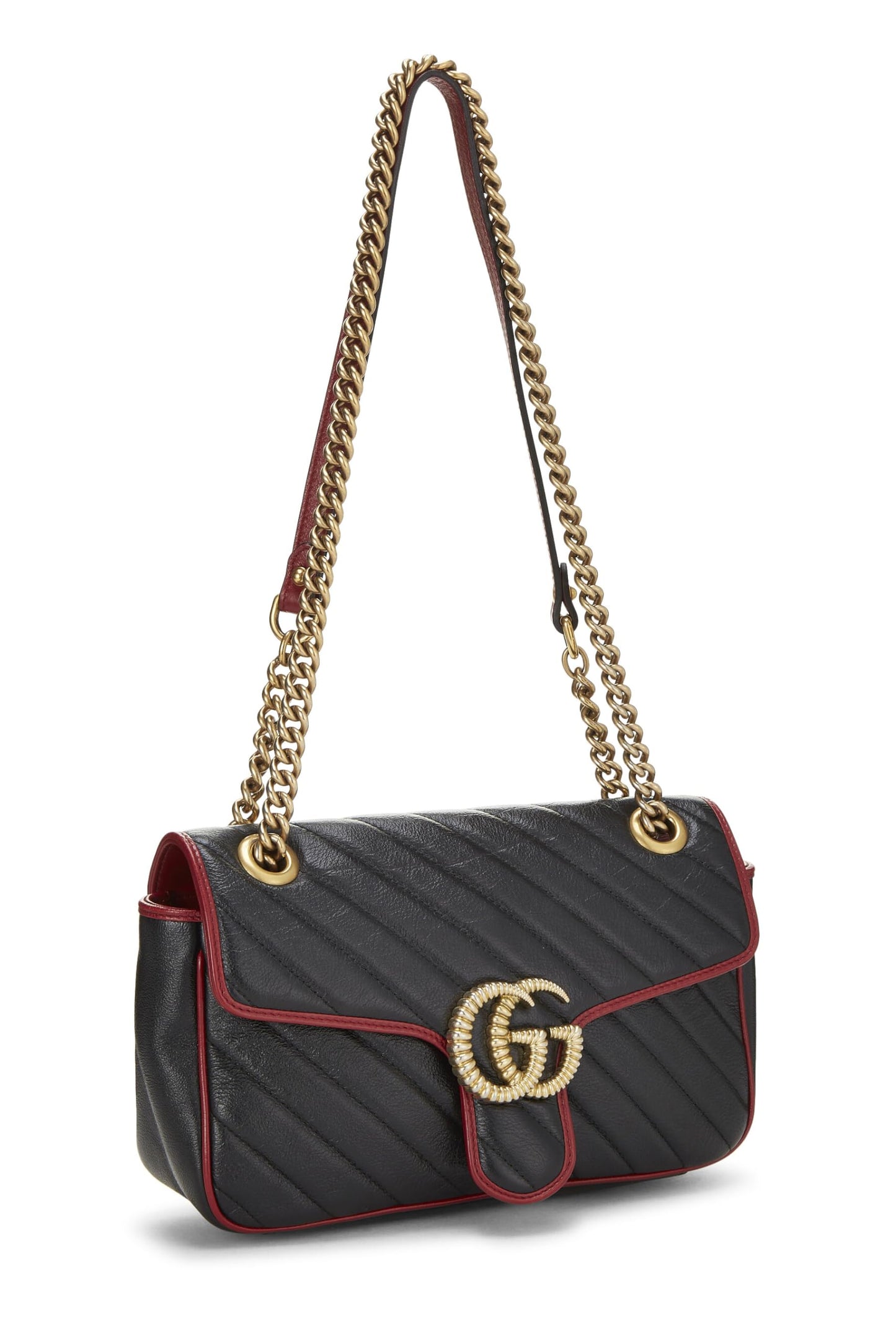 Gucci, Black Leather Torchon GG Marmont Shoulder Bag Small, Black