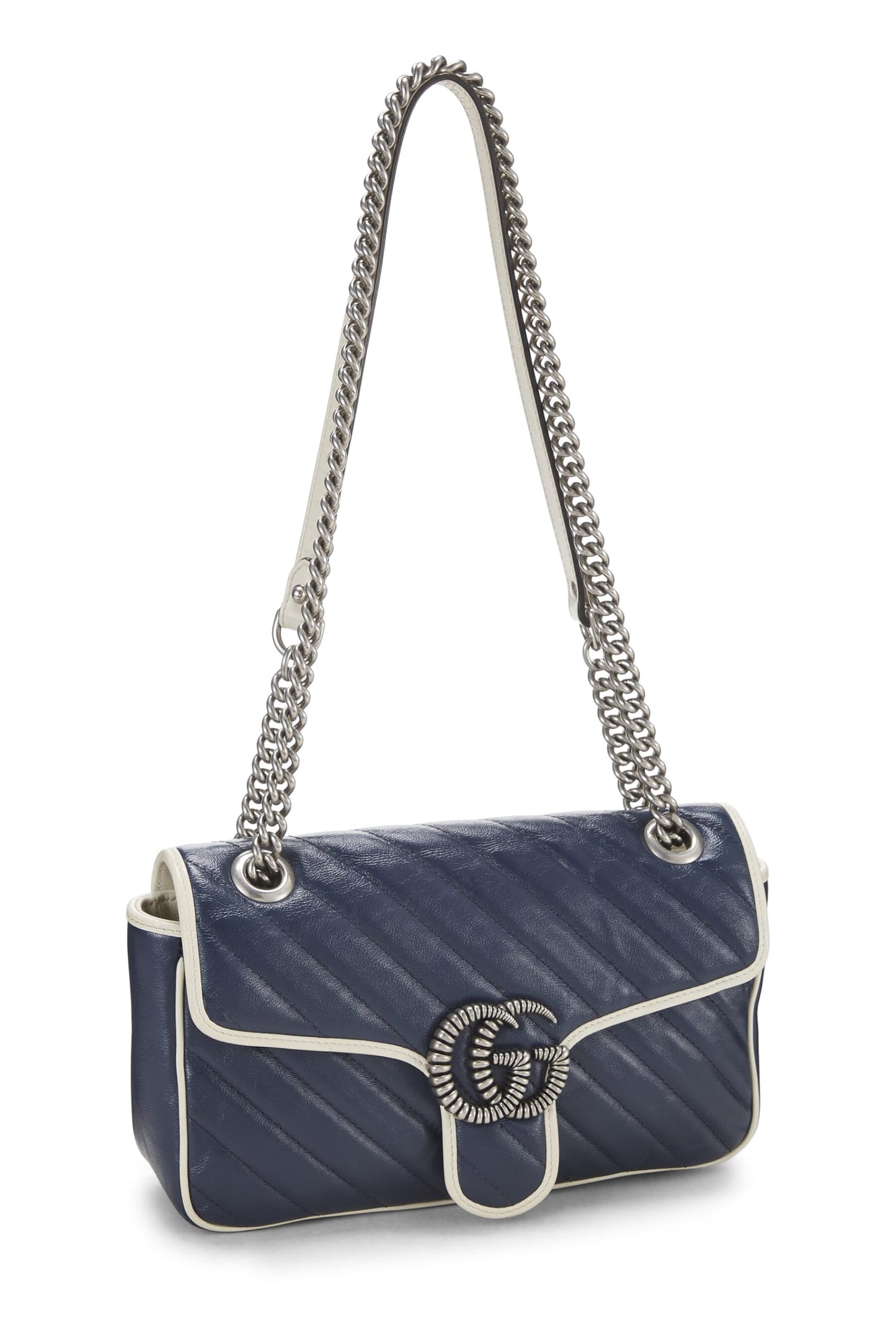 Gucci, Navy Leather Torchon GG Marmont Shoulder Bag Small, Navy