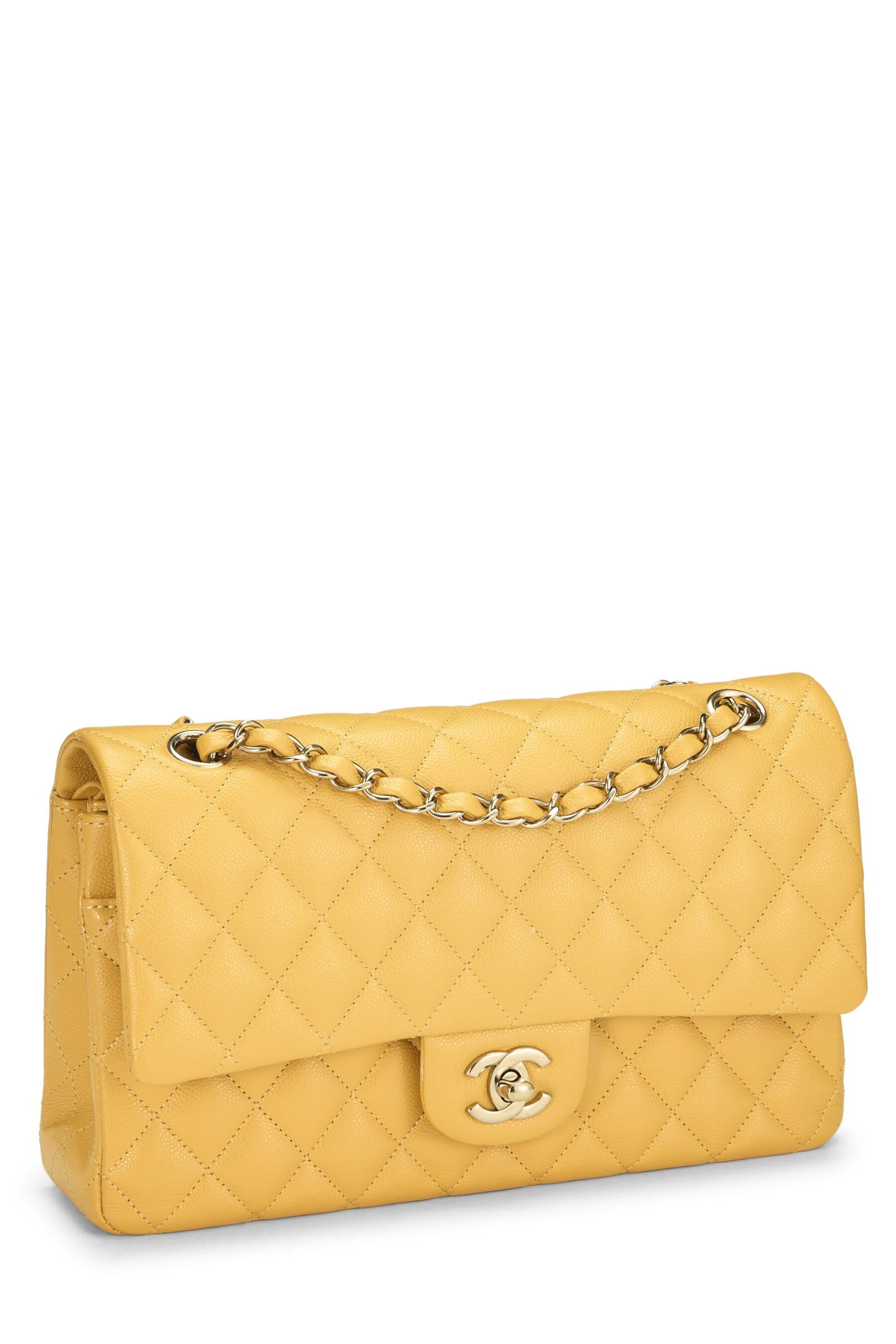 Chanel, Yellow Quilted Caviar Classic Double Flap Medium, Yellow